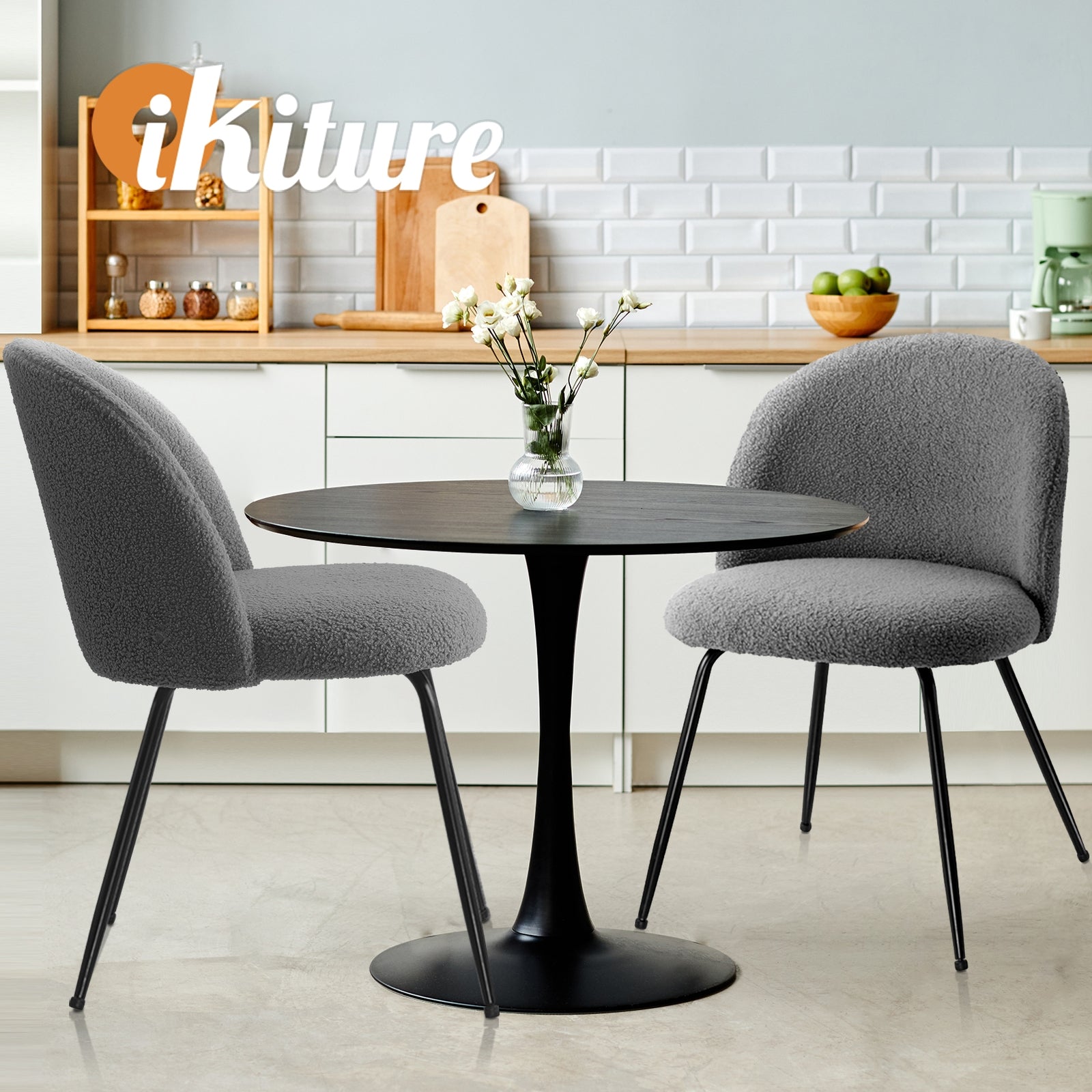 Oikiture Dining Chairs Accent Chair Armchair Kitchen Upholstered Exclusive Grey - Sunyee