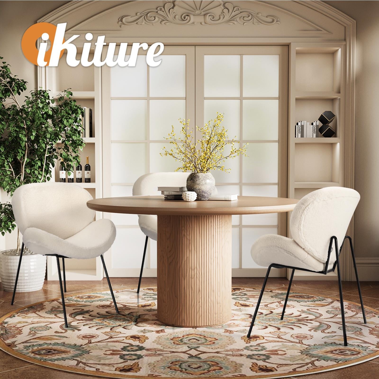 Oikiture Armchair Dining Chair Accent Chairs Tub Armchairs Sherpa White - Sunyee