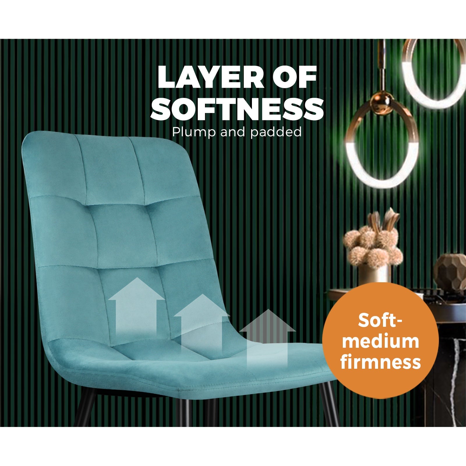 Oikiture Dining Chairs Kitchen Chair Velvet Fabric Padded Seat Cafe Set of 2 - Sunyee