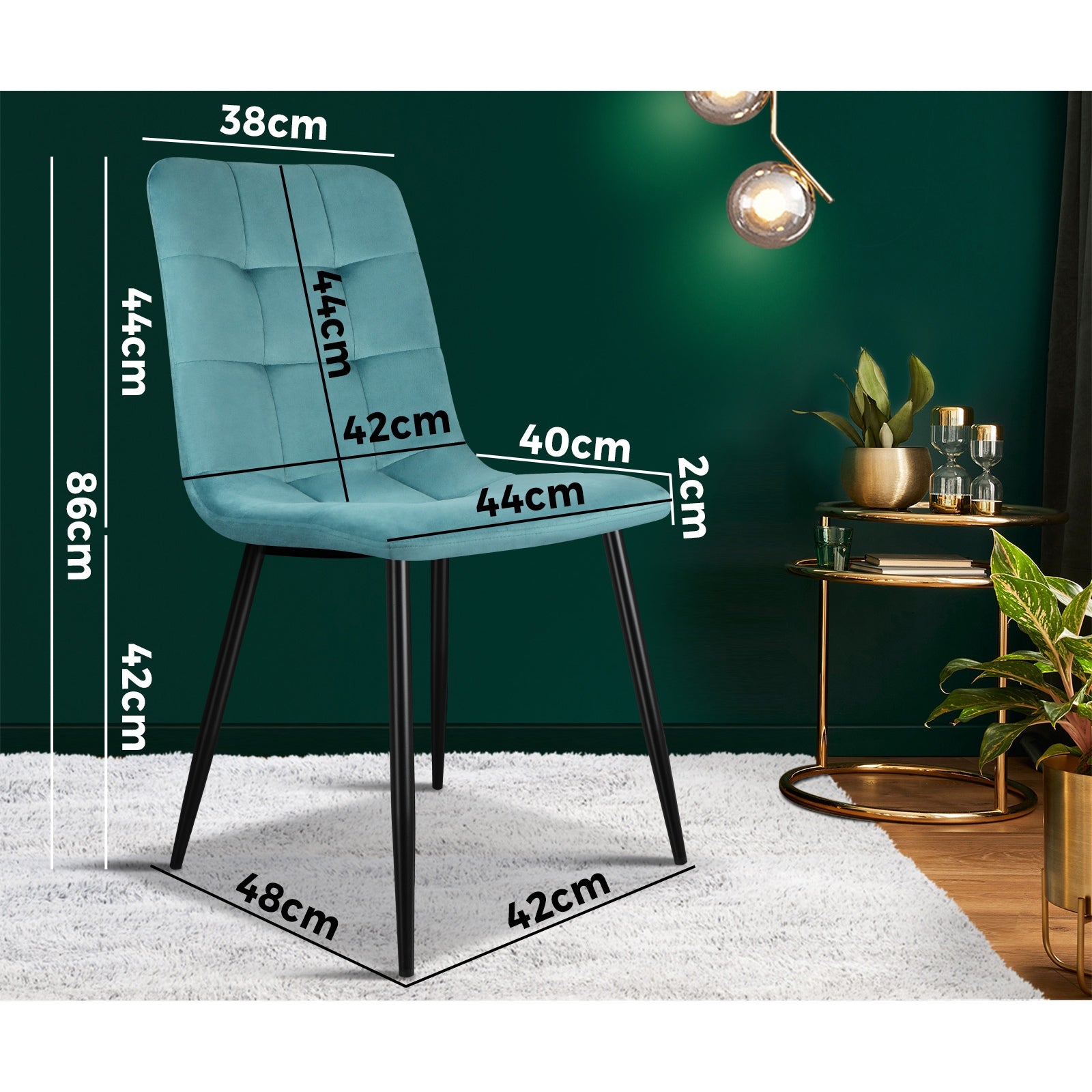 Oikiture Dining Chairs Kitchen Chair Velvet Fabric Padded Seat Cafe Set of 2 - Sunyee