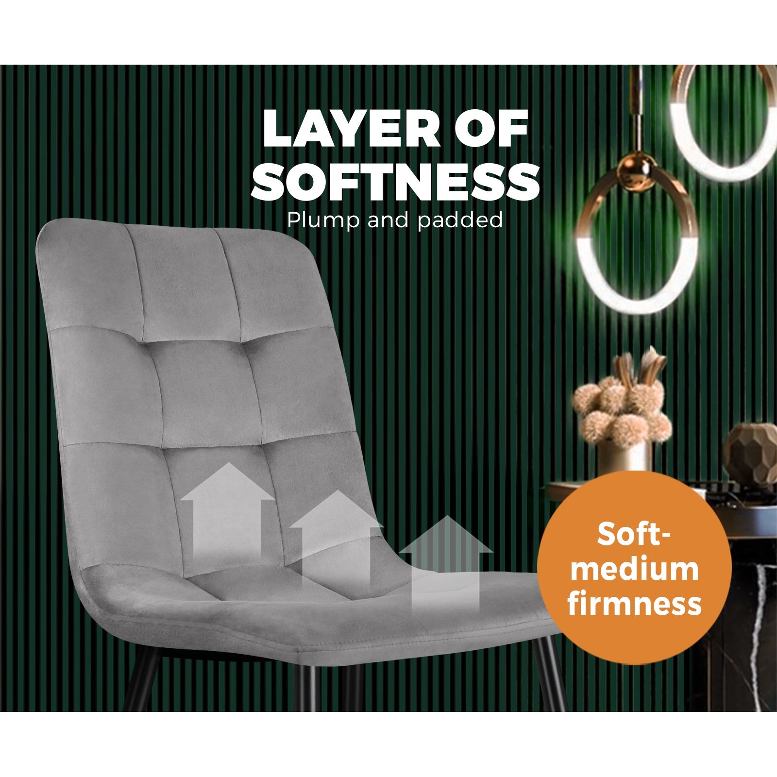 Oikiture Dining Chairs Kitchen Chair Velvet Fabric Padded Seat Cafe Grey x2 - Sunyee