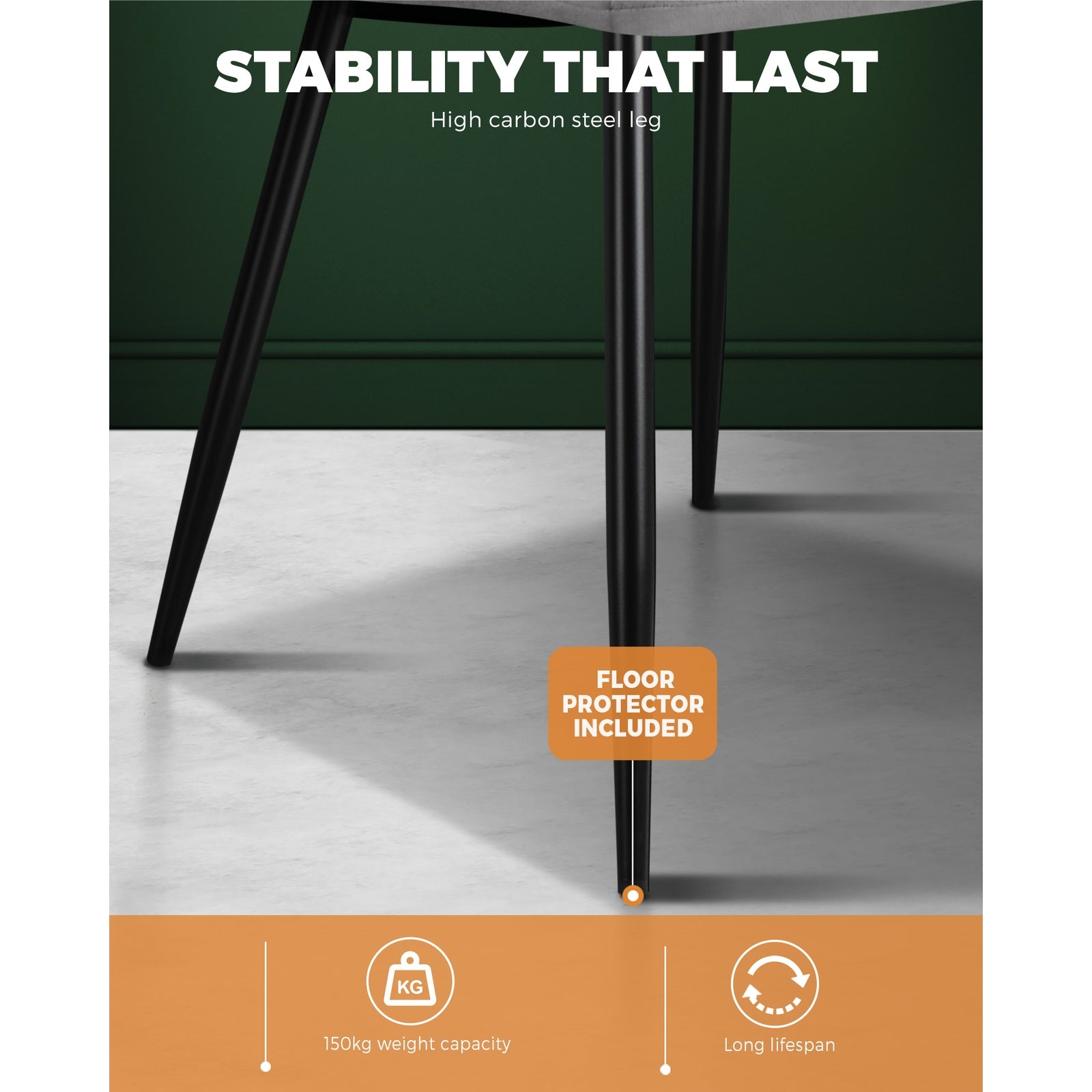 Oikiture Dining Chairs Kitchen Chair Velvet Fabric Padded Seat Cafe Grey x2 - Sunyee