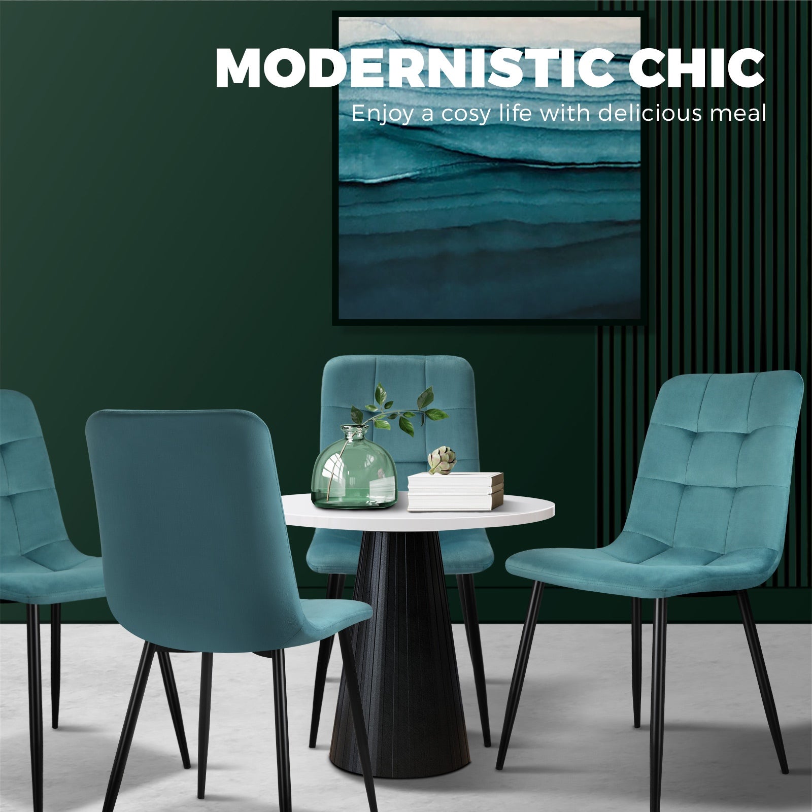 Oikiture Dining Chairs Kitchen Chair Velvet Fabric Padded Seat Cafe Set of 2