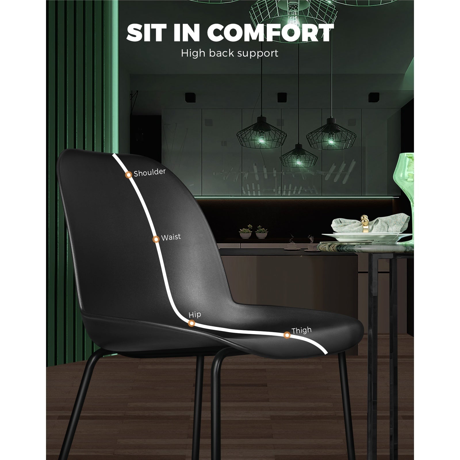 Oikiture Dining Chairs Kitchen Chair Exclusive Lounge Room Metal Plastic Blackx2