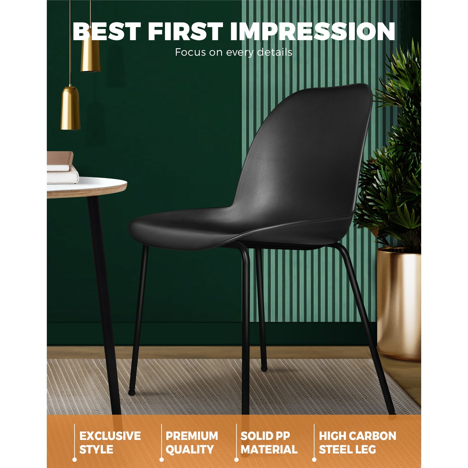 Oikiture Dining Chairs Kitchen Chair Exclusive Lounge Room Metal Plastic Blackx2 - Sunyee