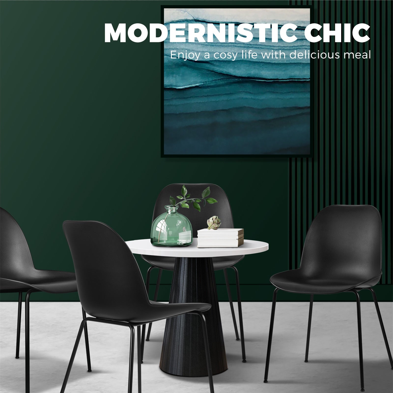 Oikiture Dining Chairs Kitchen Chair Exclusive Lounge Room Metal Plastic Blackx2 - Sunyee