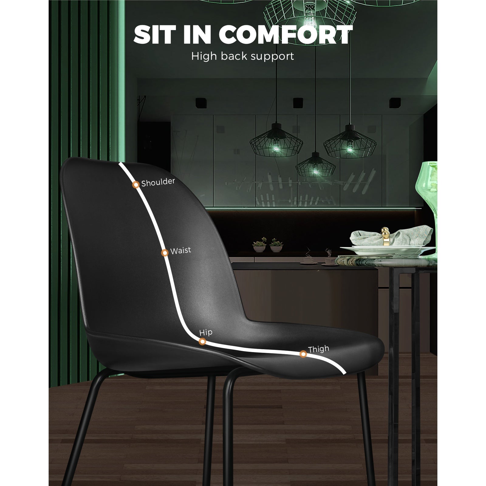 Oikiture Dining Chairs Kitchen Chair Exclusive Lounge Room Metal Plastic Blackx2 - Sunyee