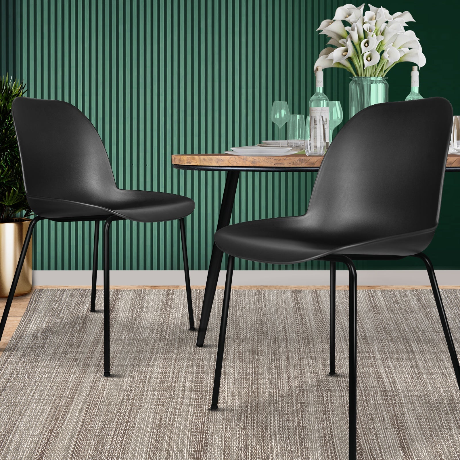 Oikiture Dining Chairs Kitchen Chair Exclusive Lounge Room Metal Plastic Blackx2 - Sunyee