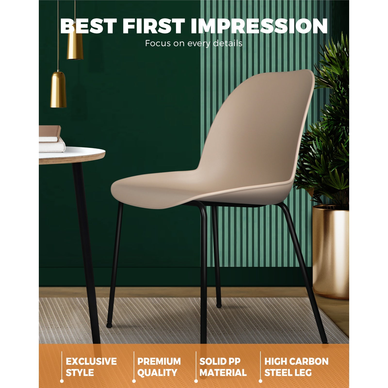 Oikiture Dining Chairs Kitchen Chair Exclusive Lounge Room Metal Plastic Brownx2 - Sunyee