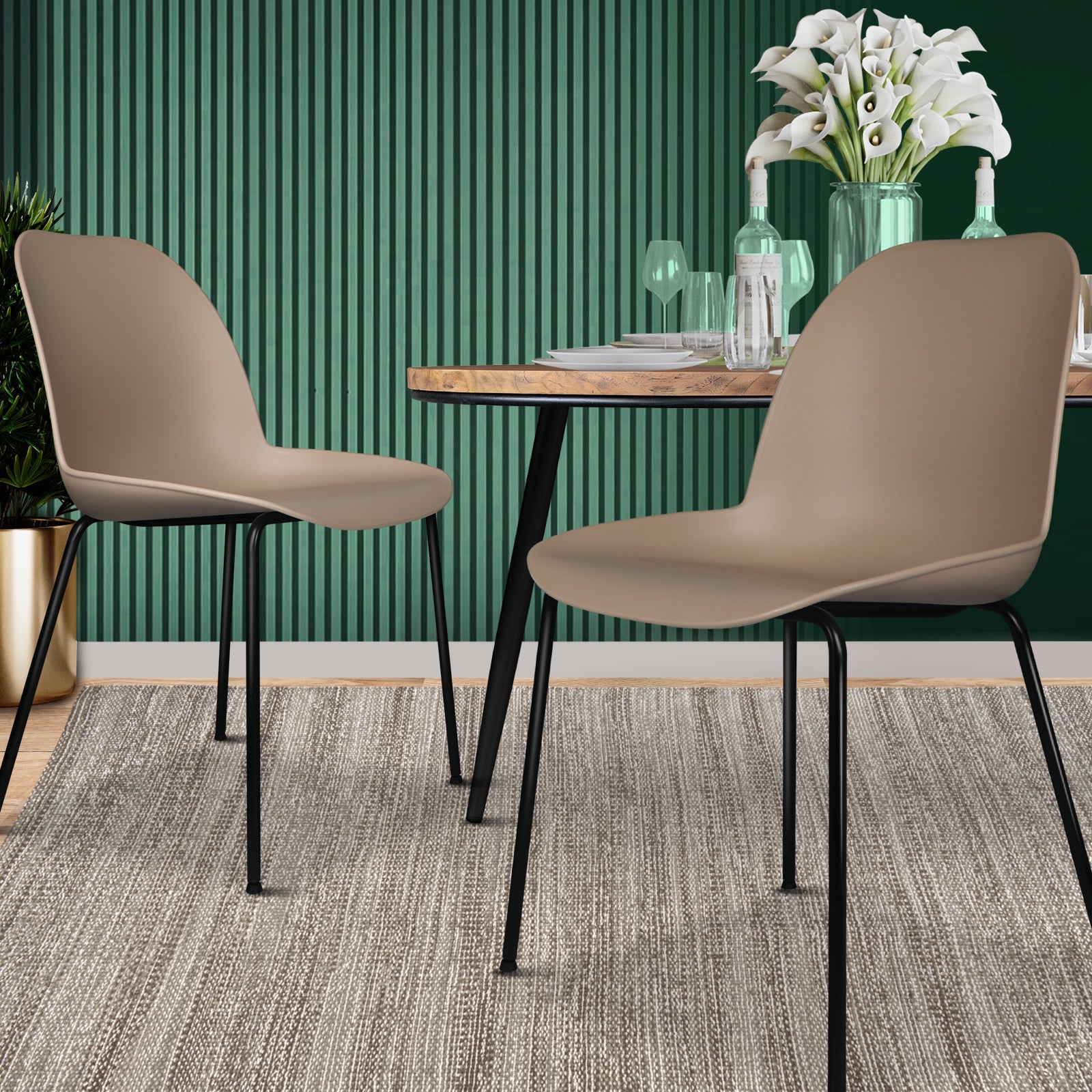 Oikiture Dining Chairs Kitchen Chair Exclusive Lounge Room Metal Plastic Brownx2 - Sunyee