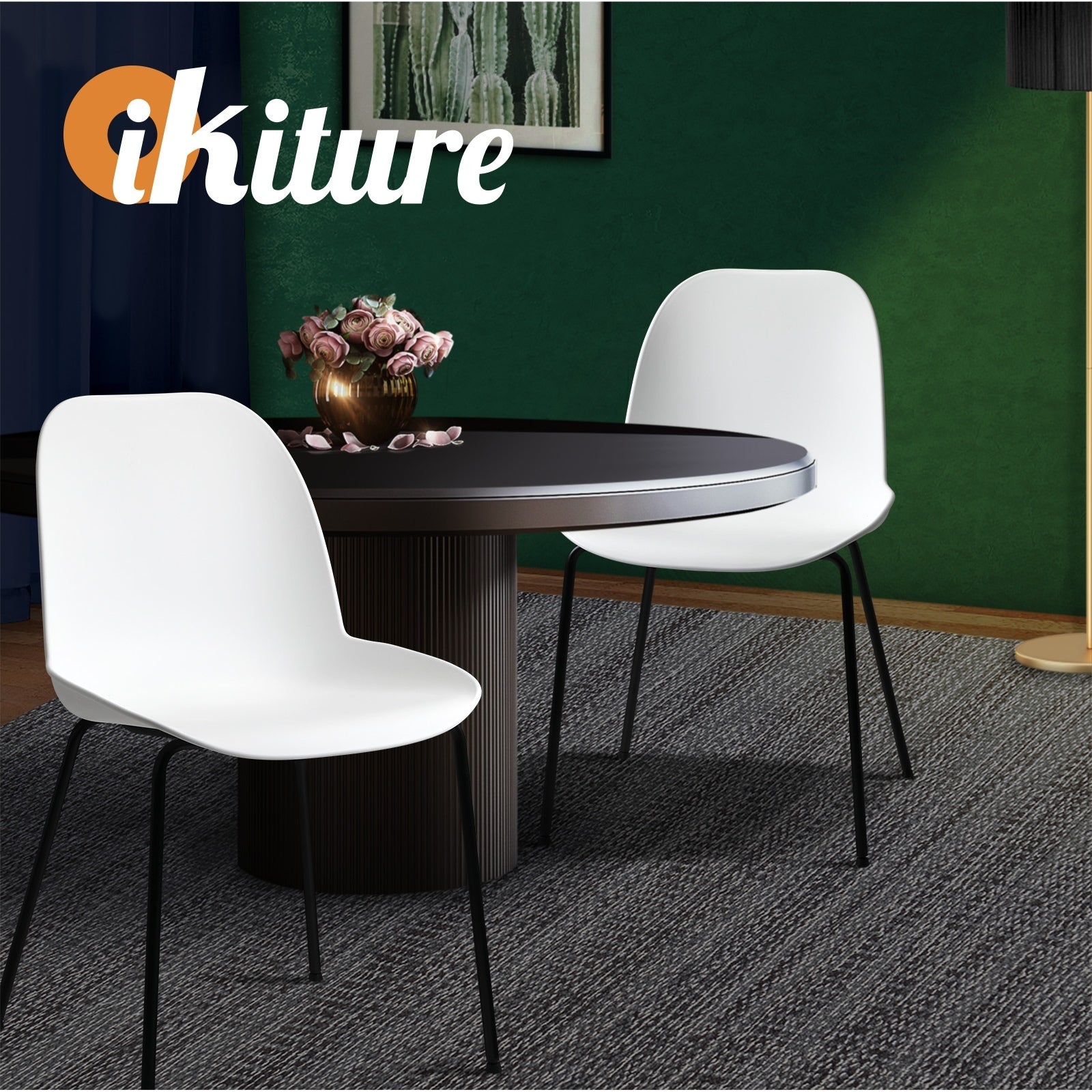 Oikiture Dining Chairs Kitchen Chair Exclusive Lounge Room Metal Plastic Whitex2