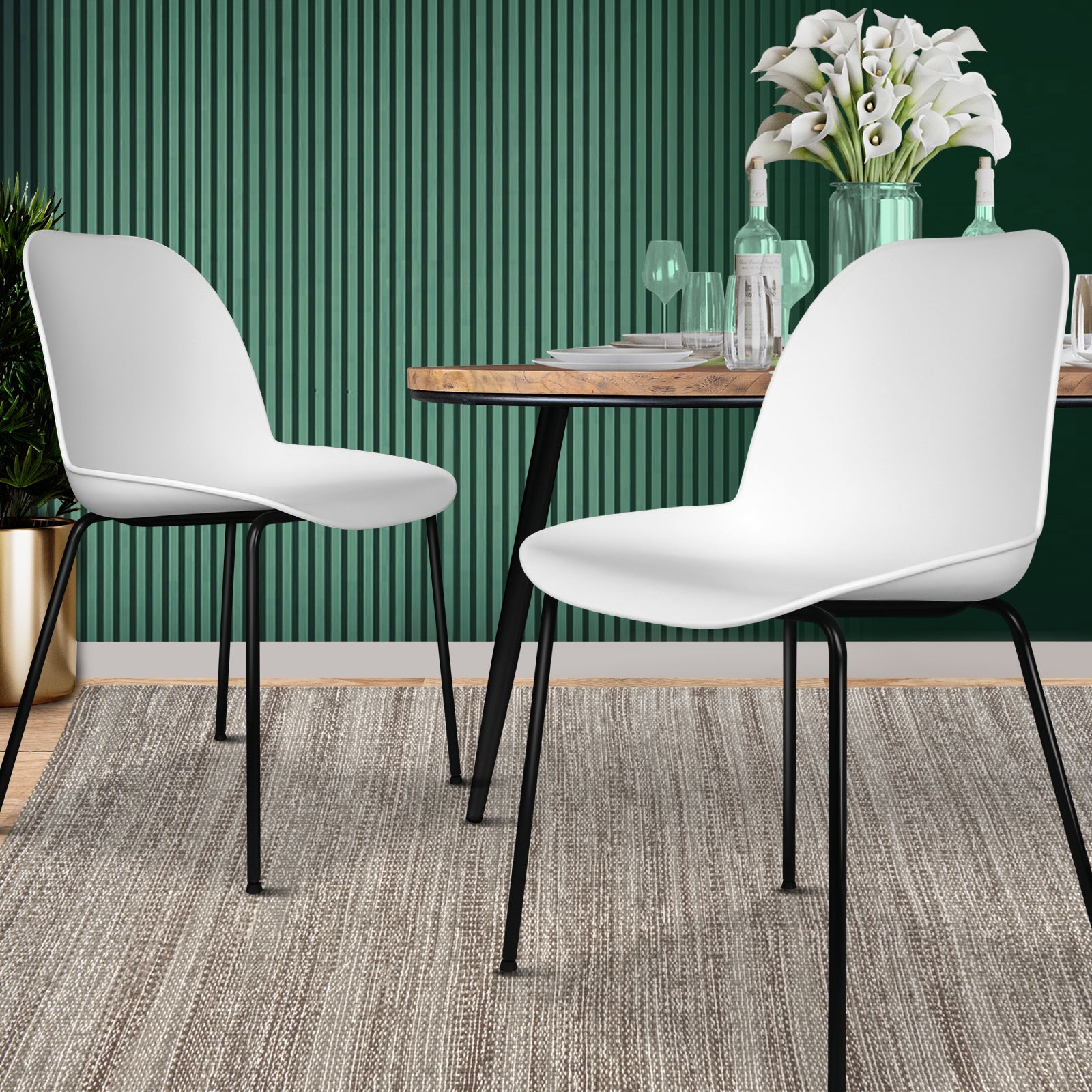 Oikiture Dining Chairs Kitchen Chair Exclusive Lounge Room Metal Plastic Whitex2 - Sunyee