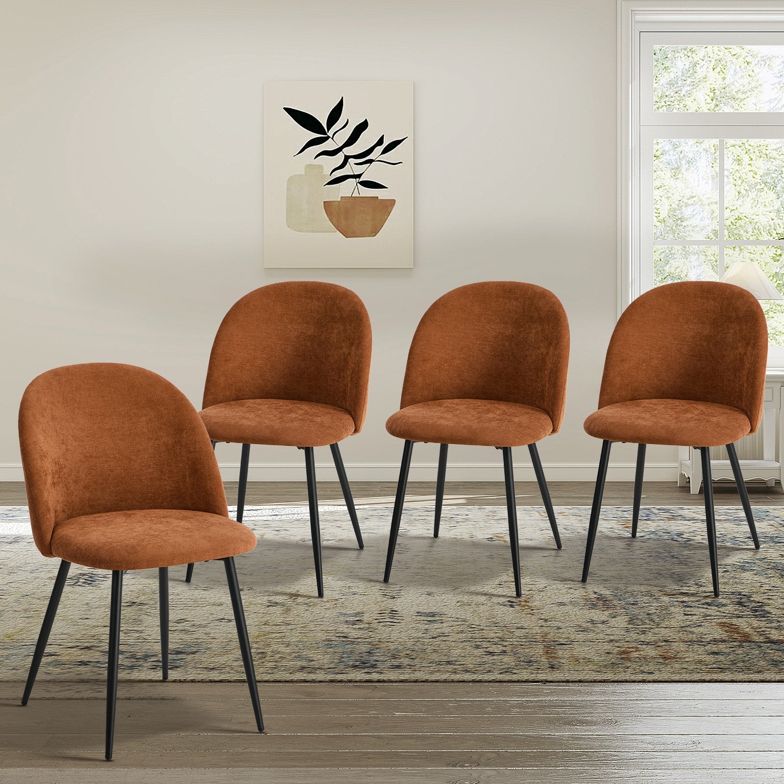 Oikiture 4x Dining Chairs Accent Chair Armchair Kitchen Upholstered Linen Orange - Sunyee