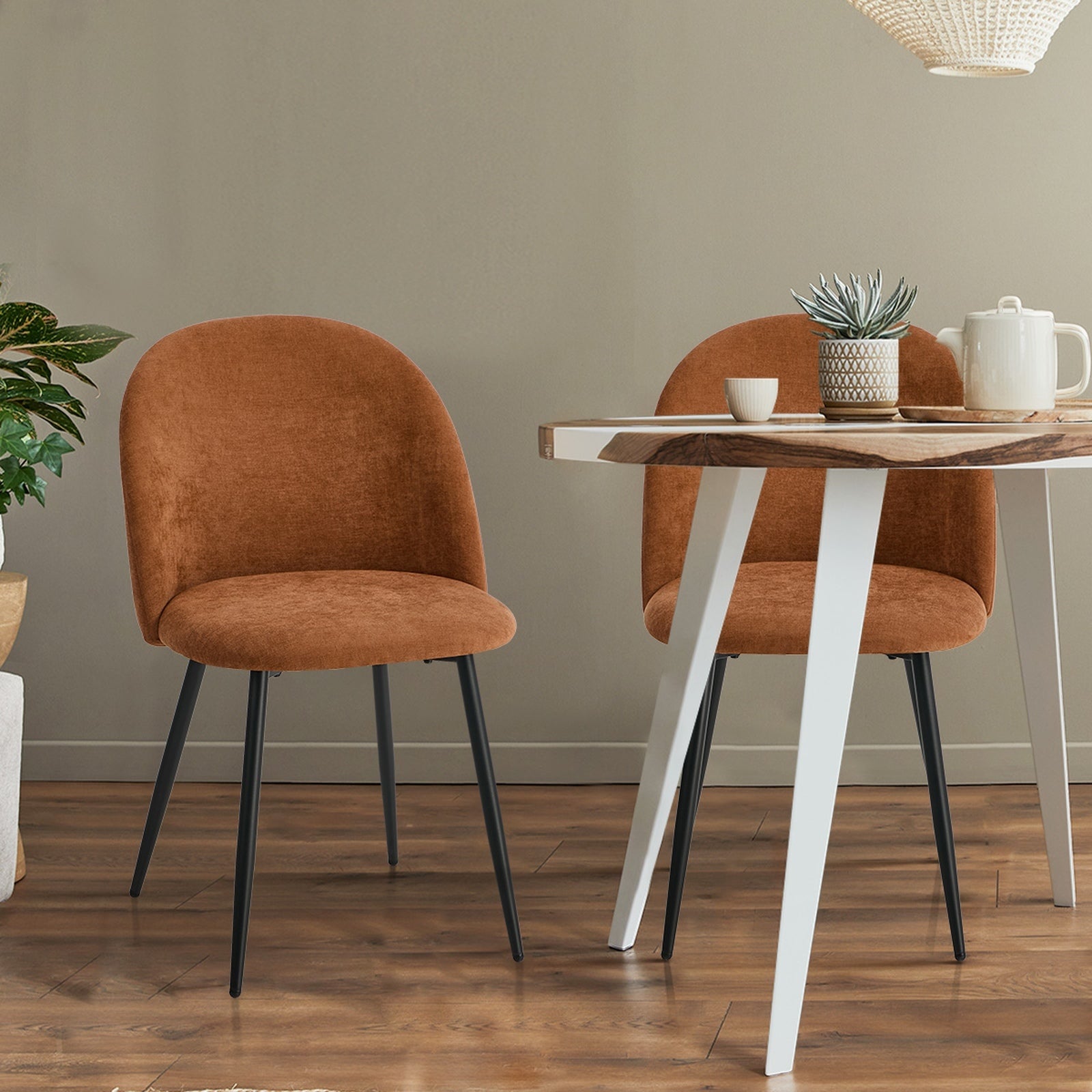 Oikiture 4x Dining Chairs Accent Chair Armchair Kitchen Upholstered Linen Orange - Sunyee