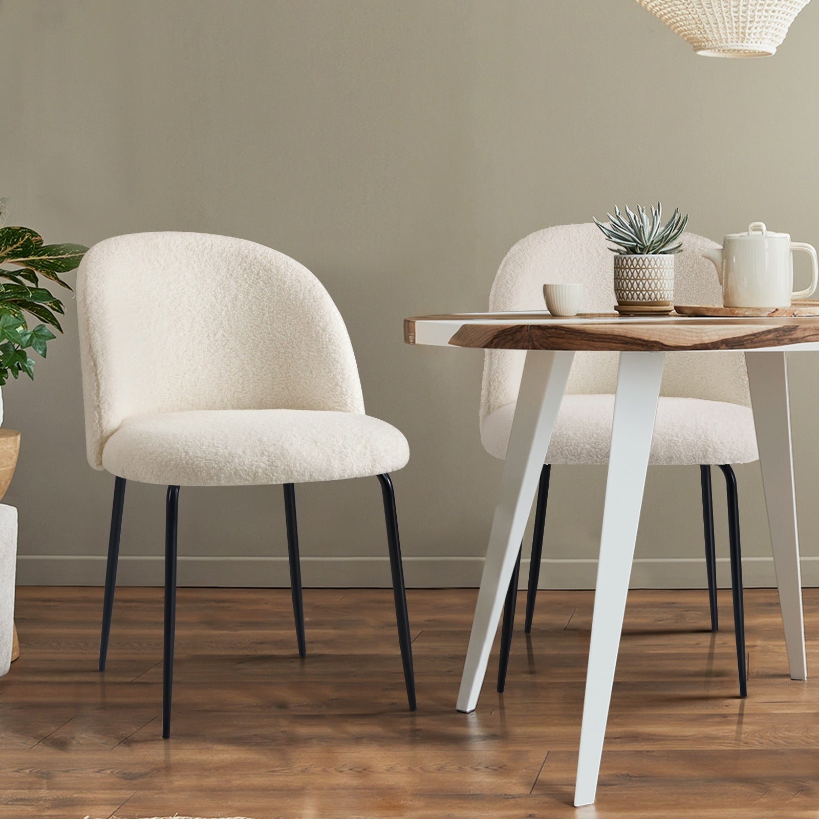 Oikiture 8x Dining Chairs Accent Chair Armchair Kitchen Upholstered Sherpa White - Sunyee