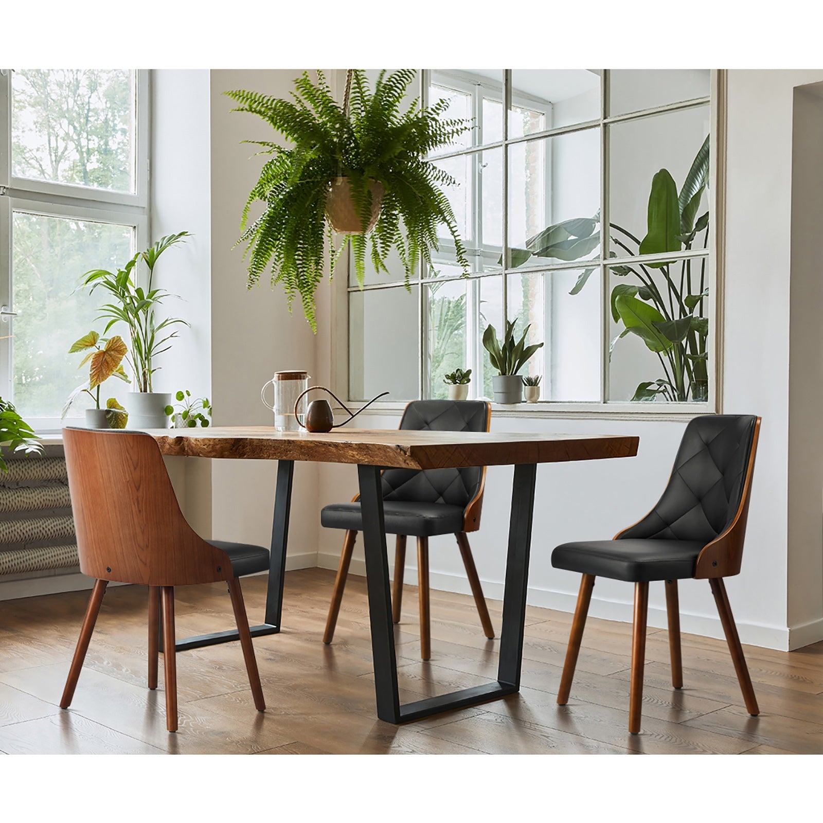 Oikiture Dining Chairs Wooden Chair Kitchen Cafe Faux PU Leather Padded Seat x2 - Sunyee