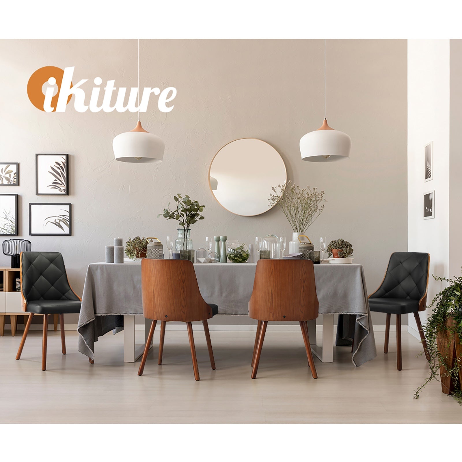 Oikiture Dining Chairs Wooden Chair Kitchen Cafe Faux PU Leather Padded Seat x2 - Sunyee