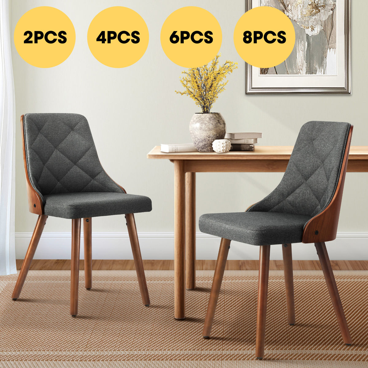 Oikiture Dining Chairs Wooden Chair Kitchen Cafe Faux Linen fabric Padded Seat - Sunyee
