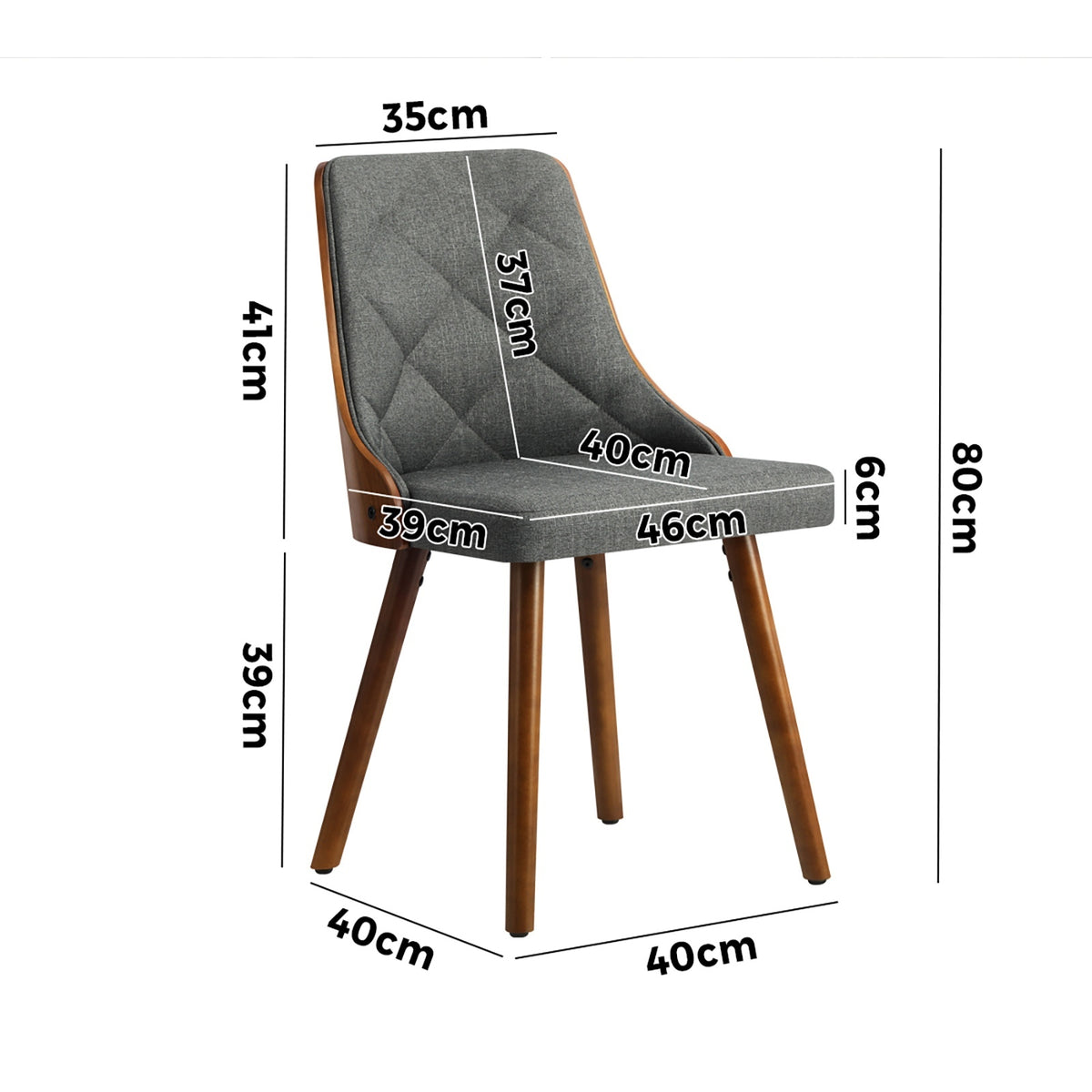 Oikiture Dining Chairs Wooden Chair Kitchen Cafe Faux Linen fabric Padded Seat - Sunyee