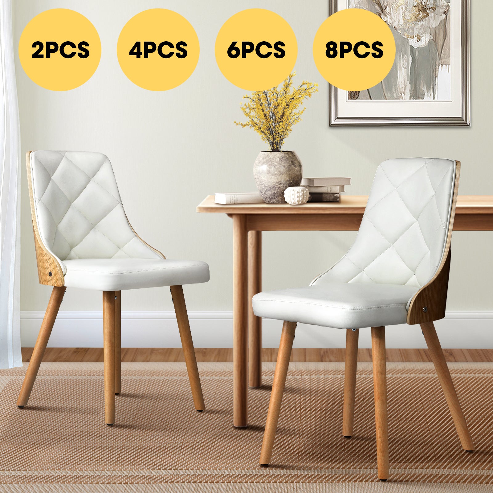 Oikiture Dining Chairs Wooden Kitchen Chair Cafe Faux PU Leather Padded Seat - Sunyee