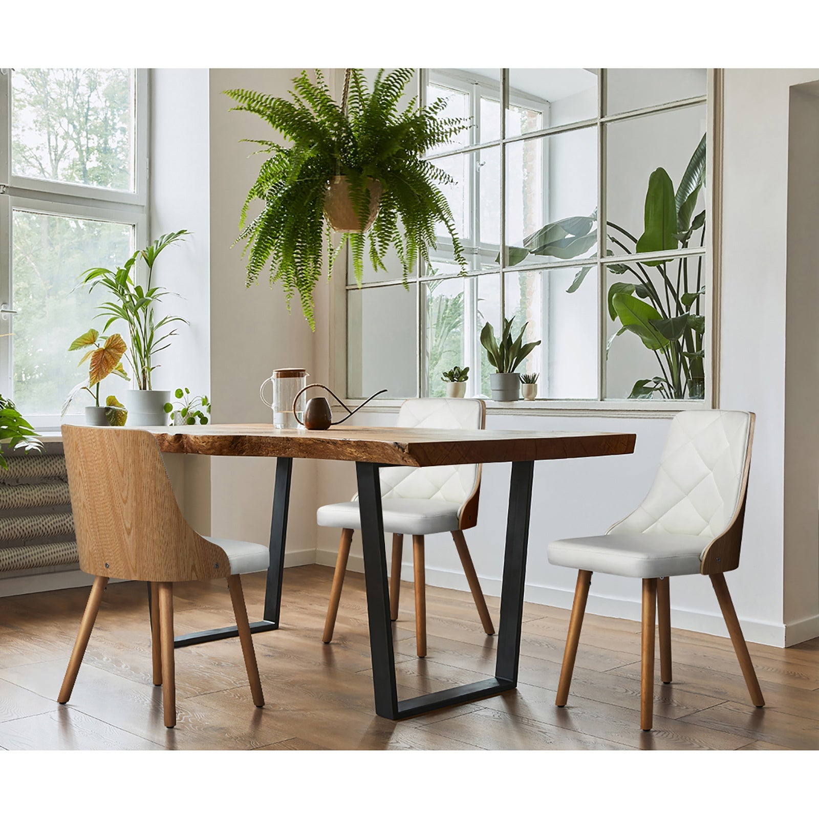 Oikiture Dining Chairs Wooden Kitchen Chair Cafe Faux PU Leather Padded Seat - Sunyee