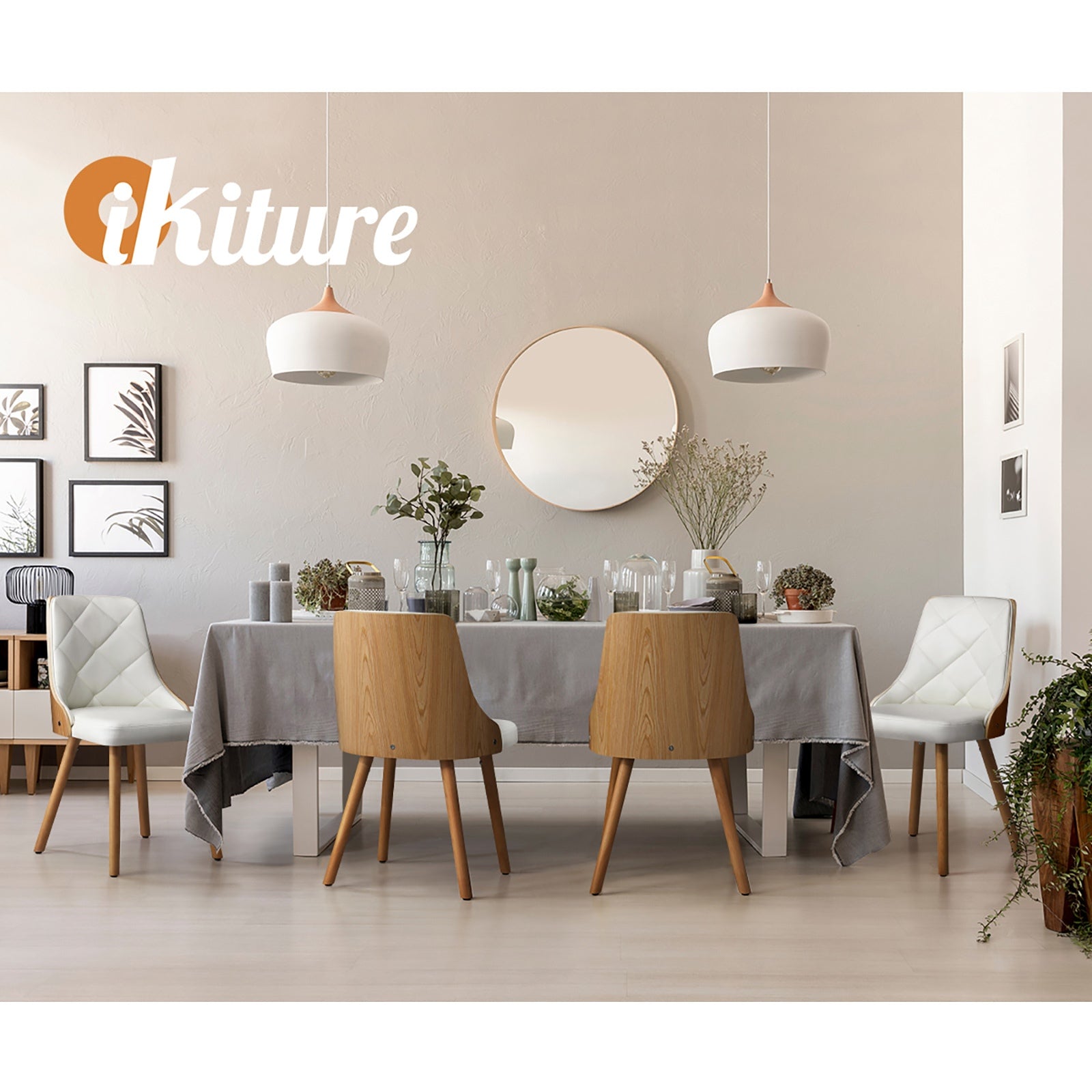 Oikiture Dining Chairs Wooden Kitchen Chair Cafe Faux PU Leather Padded Seat - Sunyee