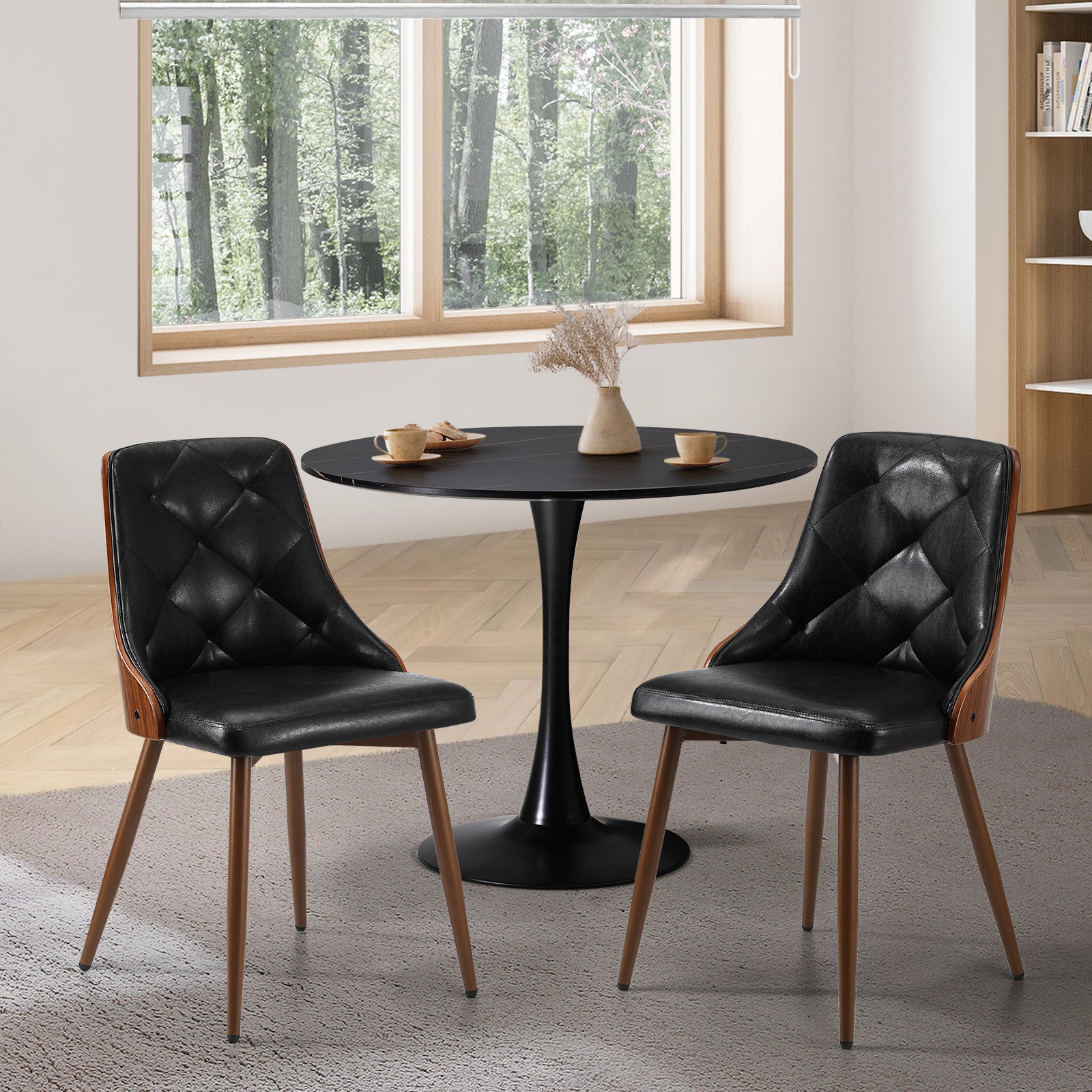 Oikiture Dining Chairs Kitchen Lounge Cafe Seat Retro PU Leather x2 Black - Sunyee