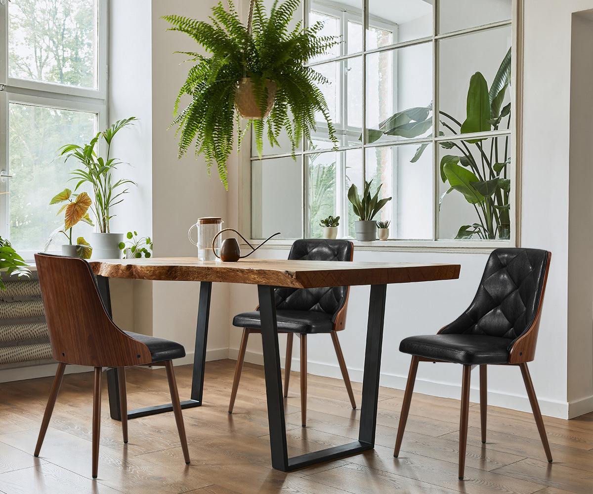 Oikiture Dining Chairs Kitchen Lounge Cafe Seat Retro PU Leather x2 Black - Sunyee