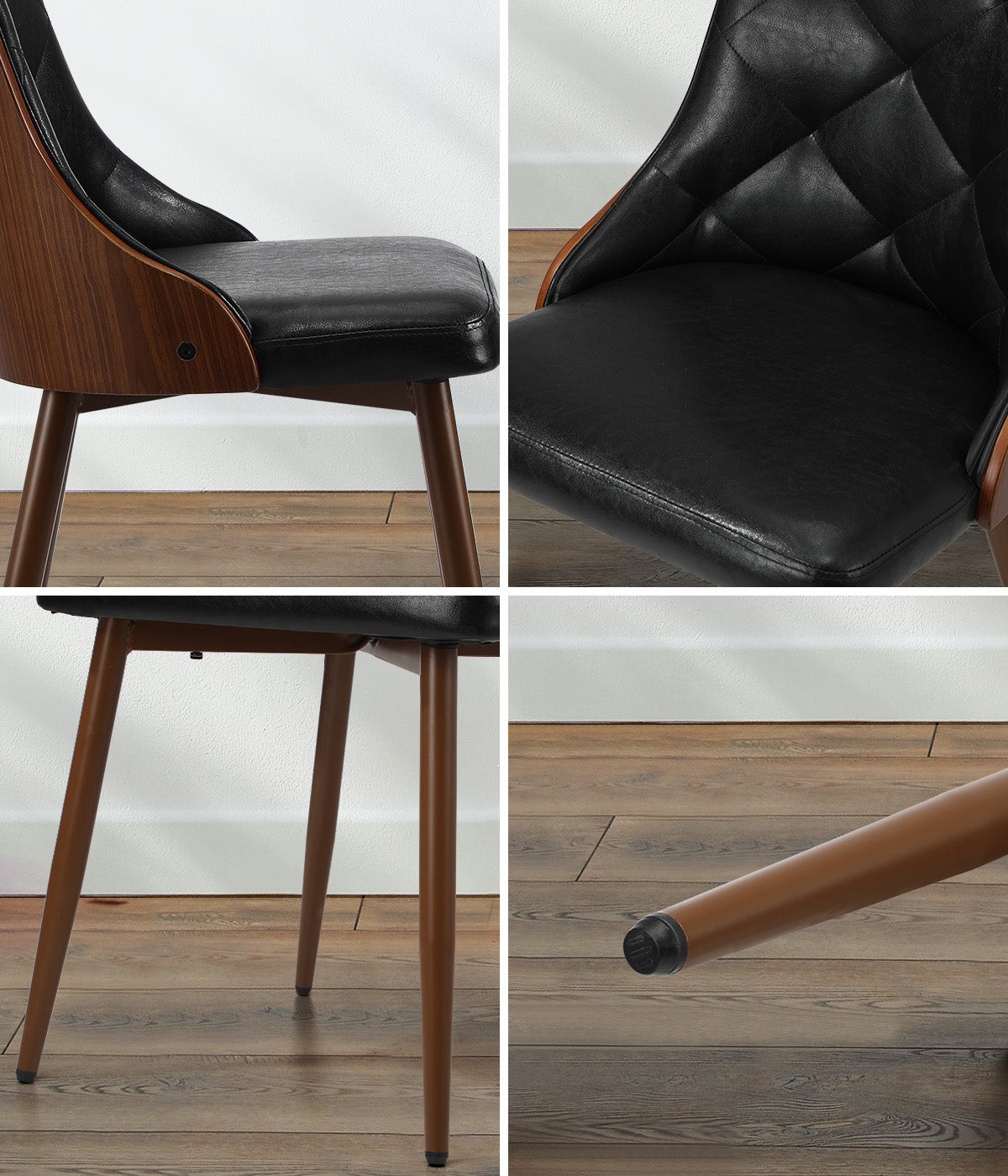 Oikiture Dining Chairs Kitchen Lounge Cafe Seat Retro PU Leather x2 Black - Sunyee