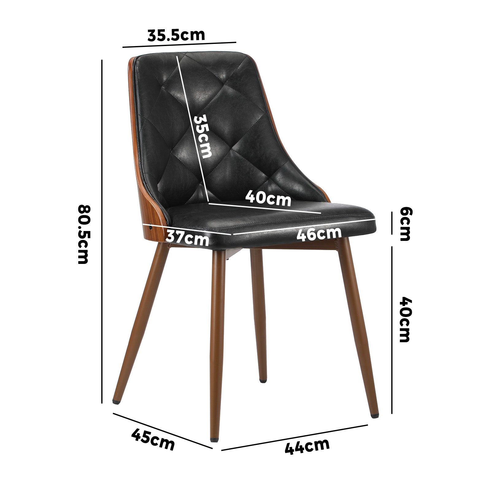 Oikiture Dining Chairs Kitchen Lounge Cafe Seat Retro PU Leather x2 Black - Sunyee
