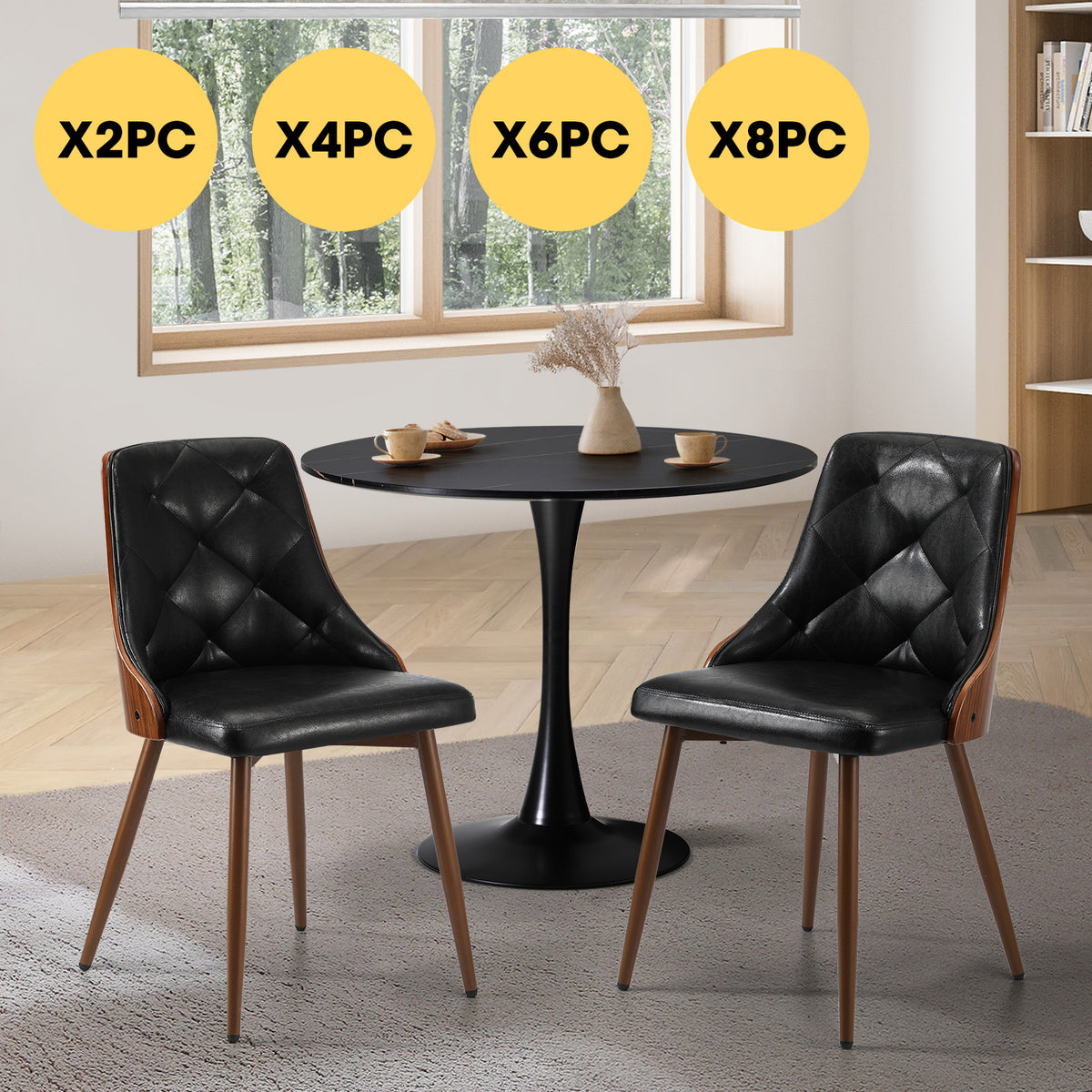 Oikiture Dining Chairs Kitchen Lounge Cafe Seat Retro PU Leather Black - Sunyee