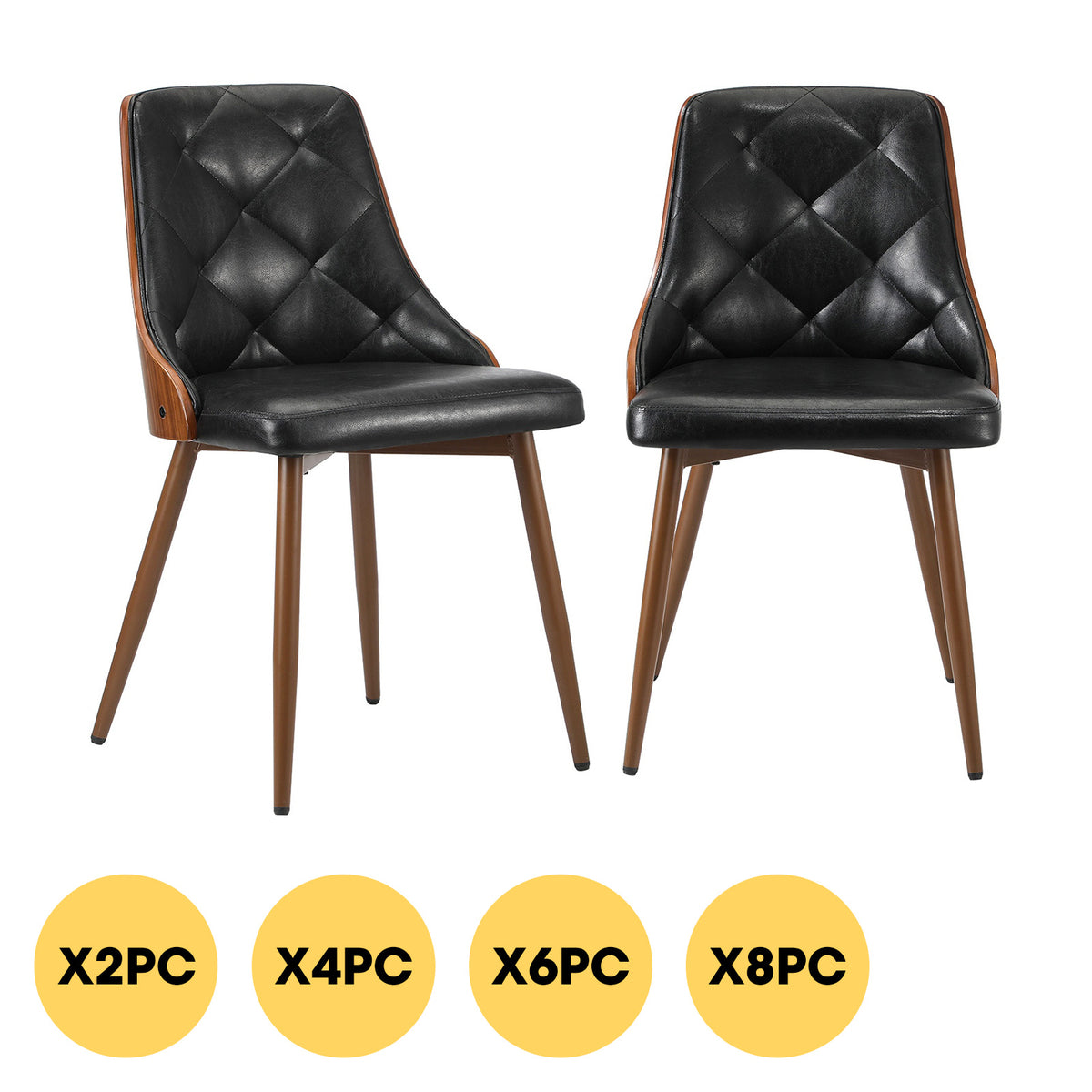 Oikiture Dining Chairs Kitchen Lounge Cafe Seat Retro PU Leather Black - Sunyee