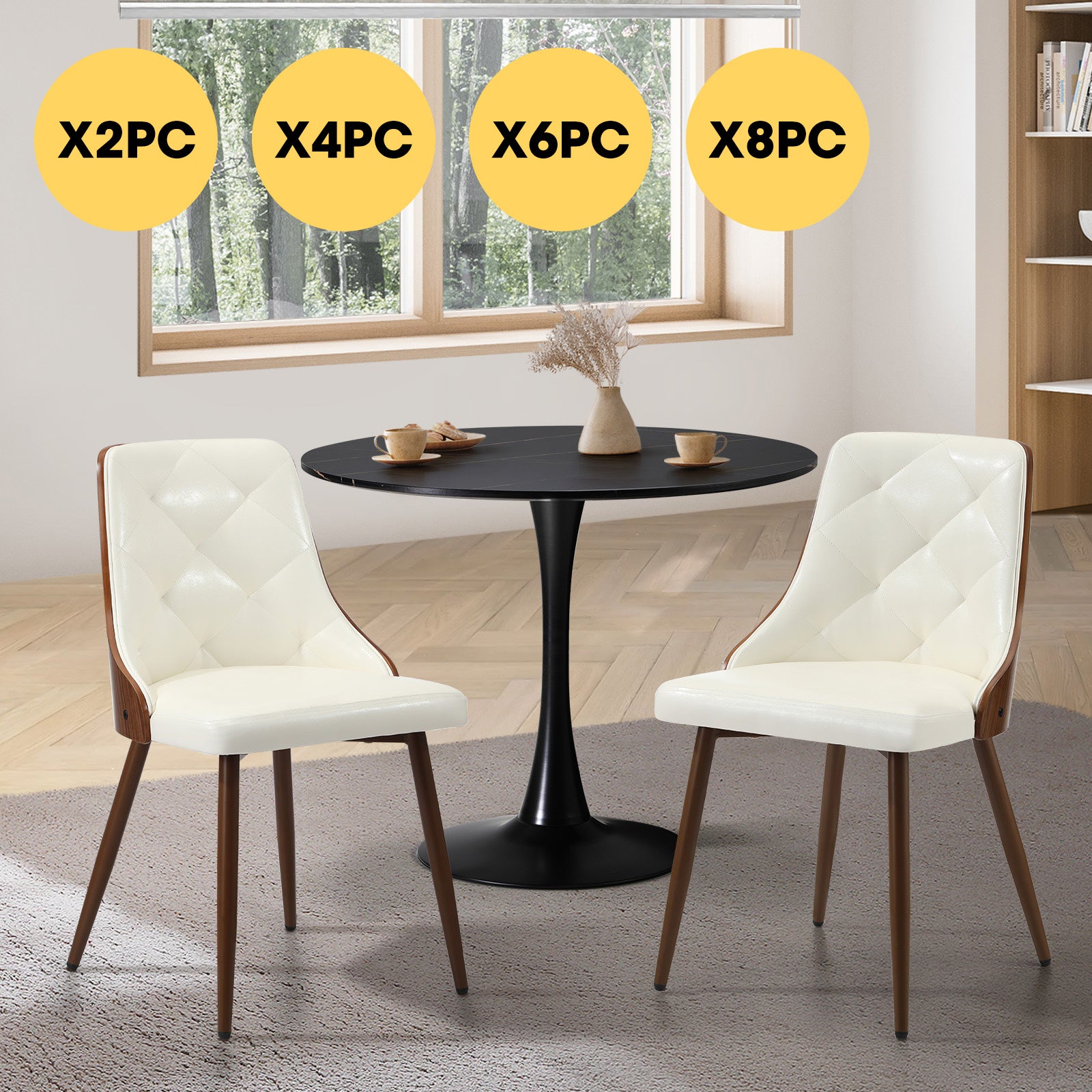 Oikiture Dining Chairs Kitchen Accent Lounge PU Leather White - Sunyee