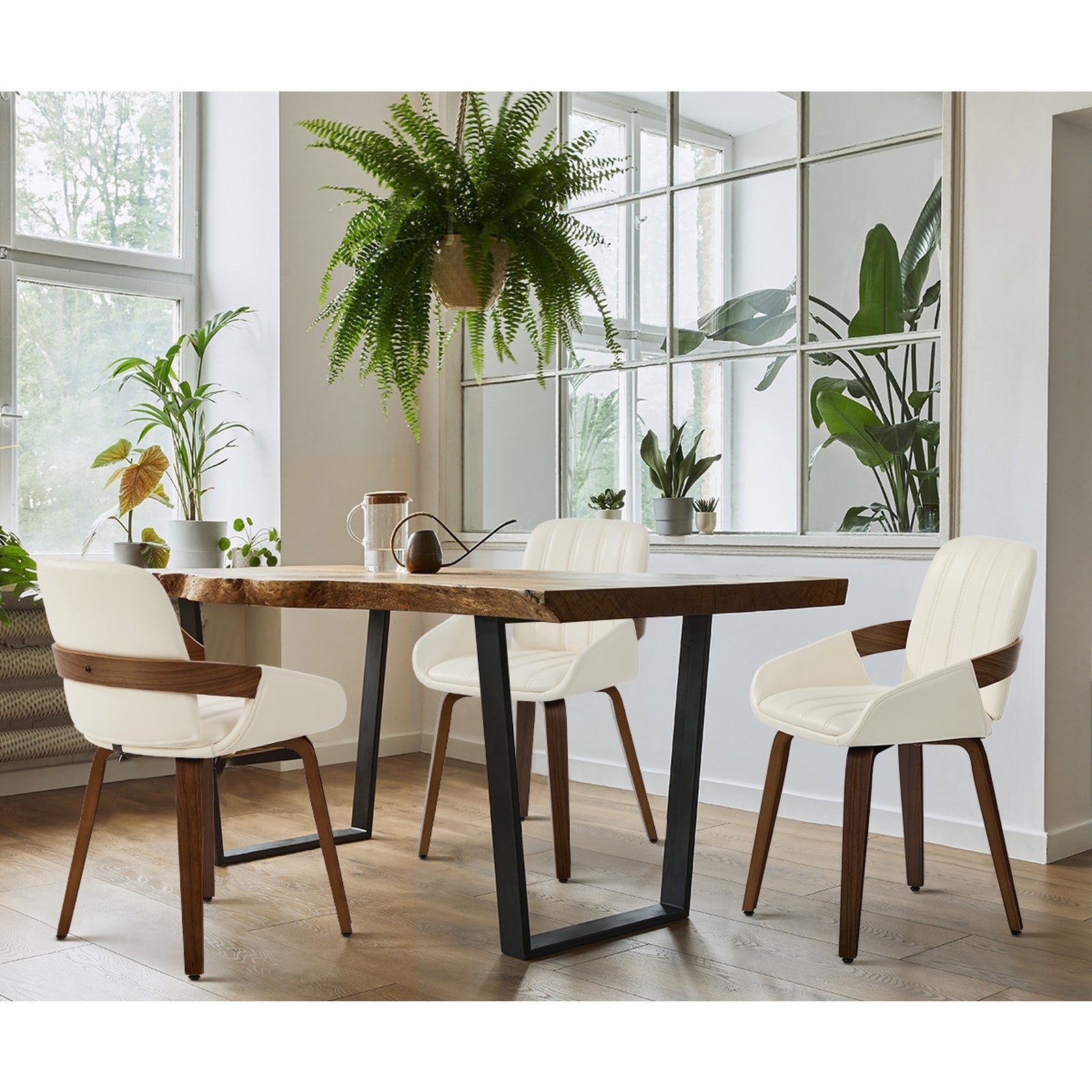 Oikiture 4x Dining Chairs PU Leather Kitchen Chairs Bentwood Armchair Beige
