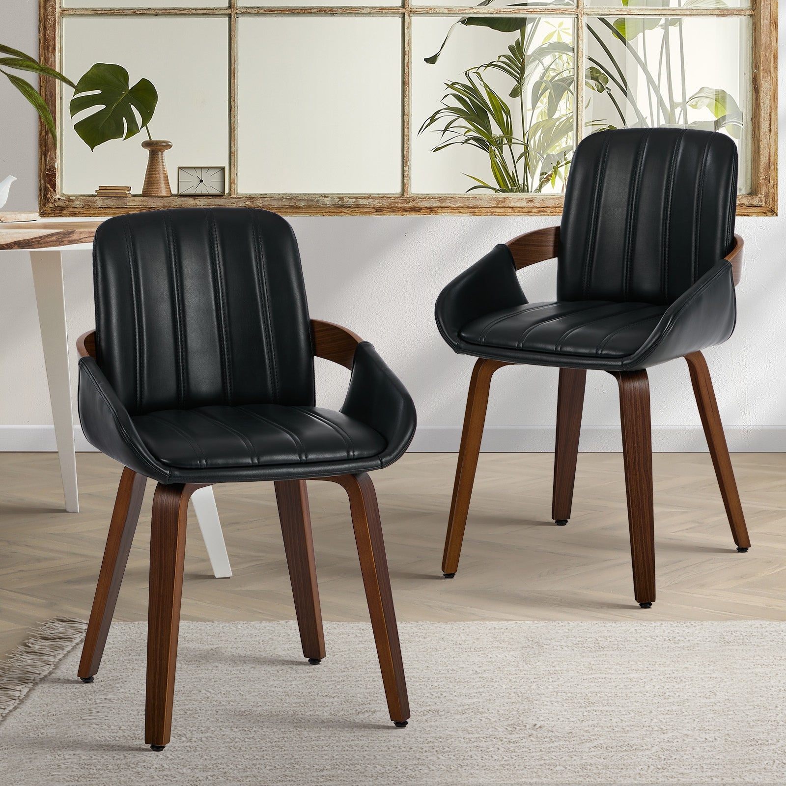 Oikiture 2x Dining Chairs PU Leather Kitchen Chairs Bentwood Armchair