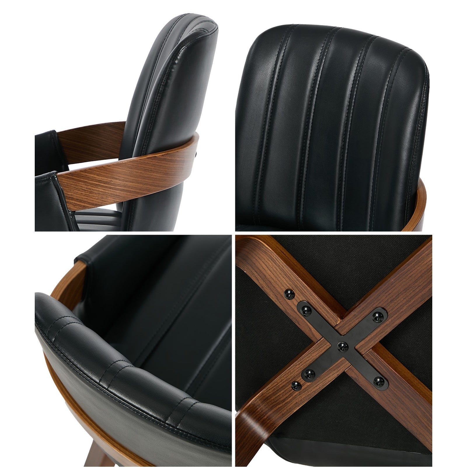 Oikiture 4x Dining Chairs PU Leather Kitchen Chairs Bentwood Armchair Black