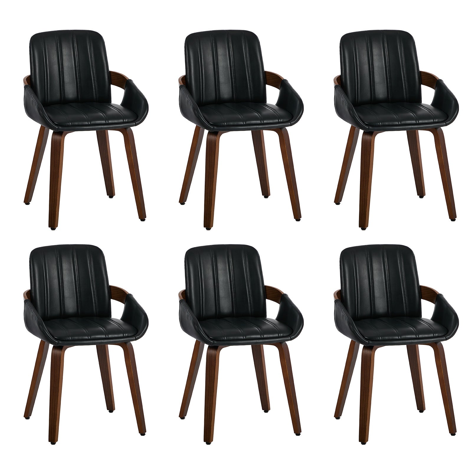 Oikiture 6x Dining Chairs PU Leather Kitchen Chairs Bentwood Armchair Black