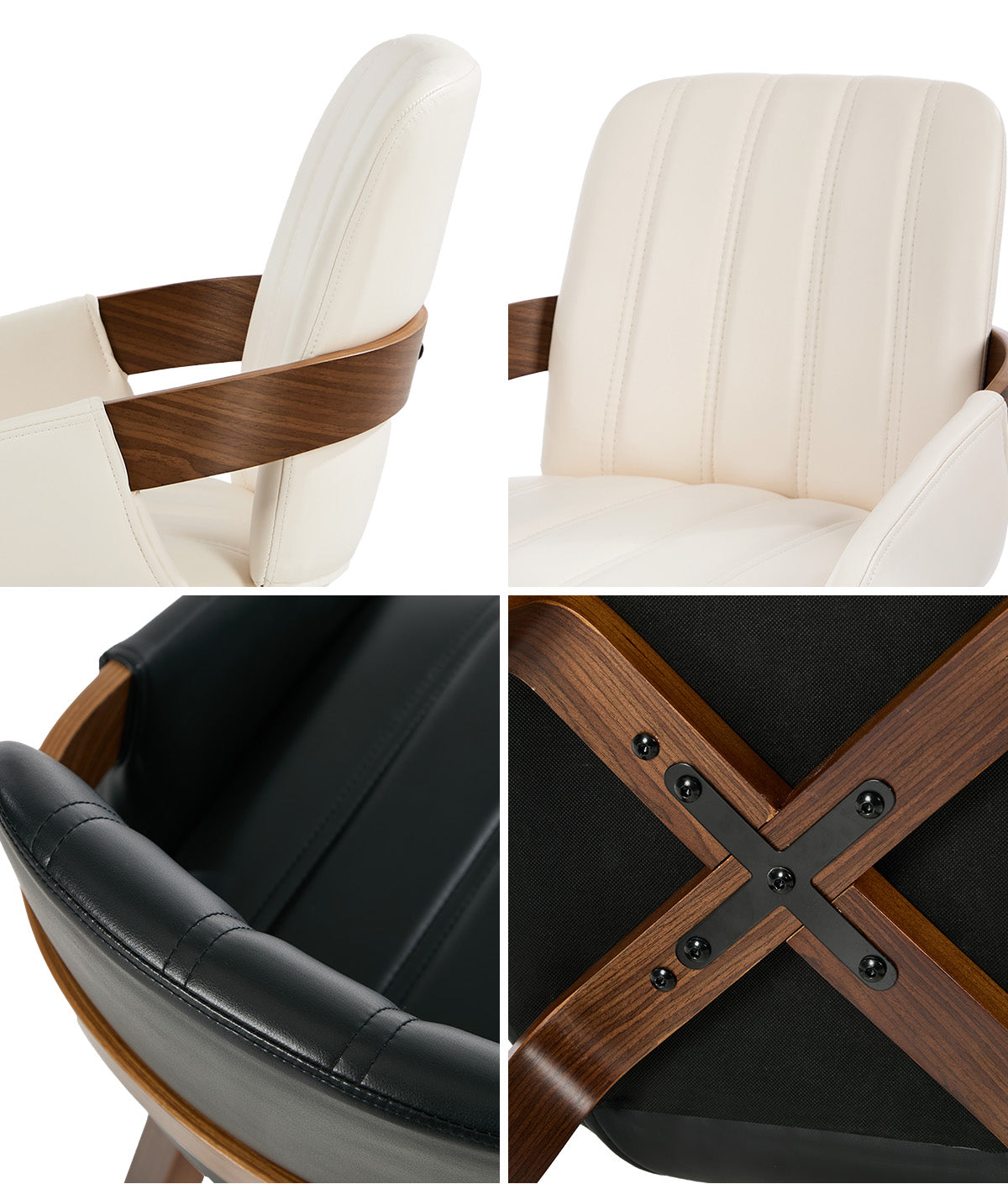 Oikiture 2x Dining Chairs PU Leather Kitchen Chairs Bentwood Armchair