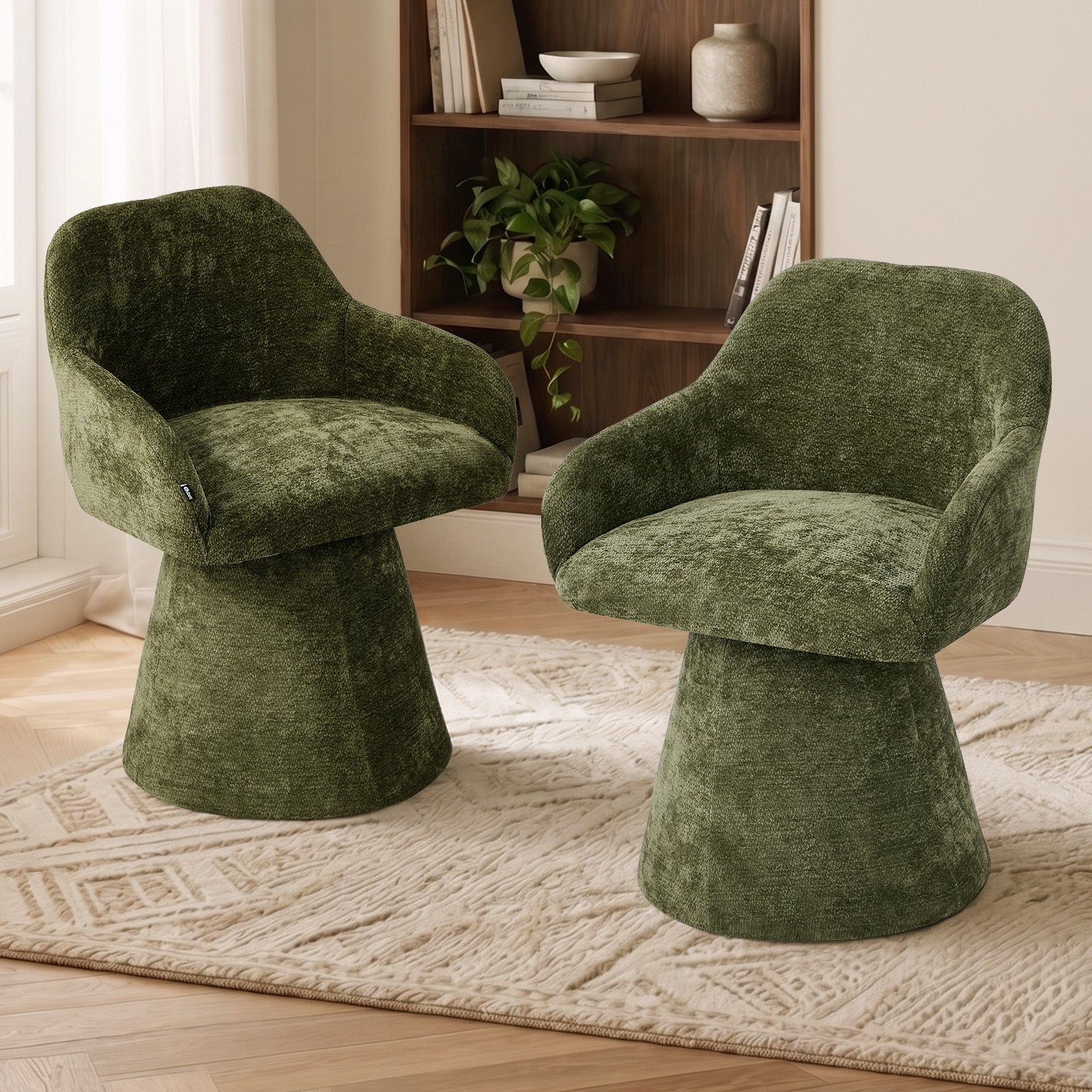 Oikiture 2x Dining Chair Swivel Armchair Lounge Accent Chairs Chenille Green - Sunyee