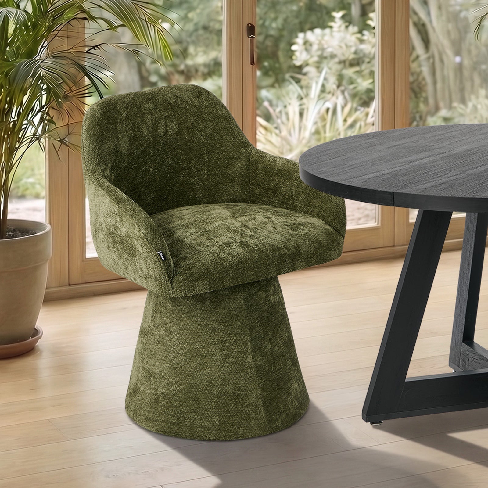 Oikiture 2x Dining Chair Swivel Armchair Lounge Accent Chairs Chenille Green - Sunyee