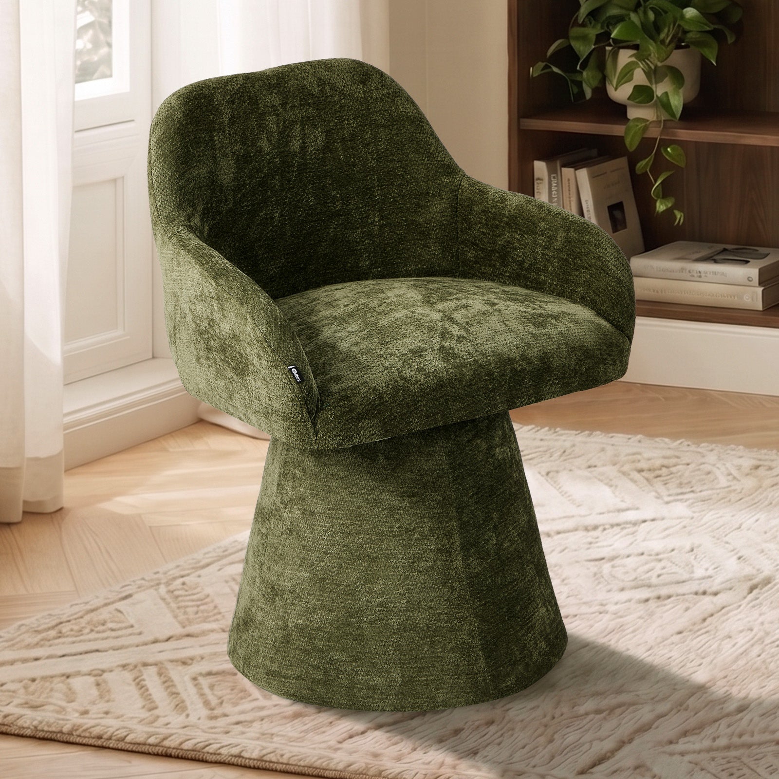 Oikiture Dining Chair Swivel Armchair Lounge Accent Chairs Chenille Green - Sunyee