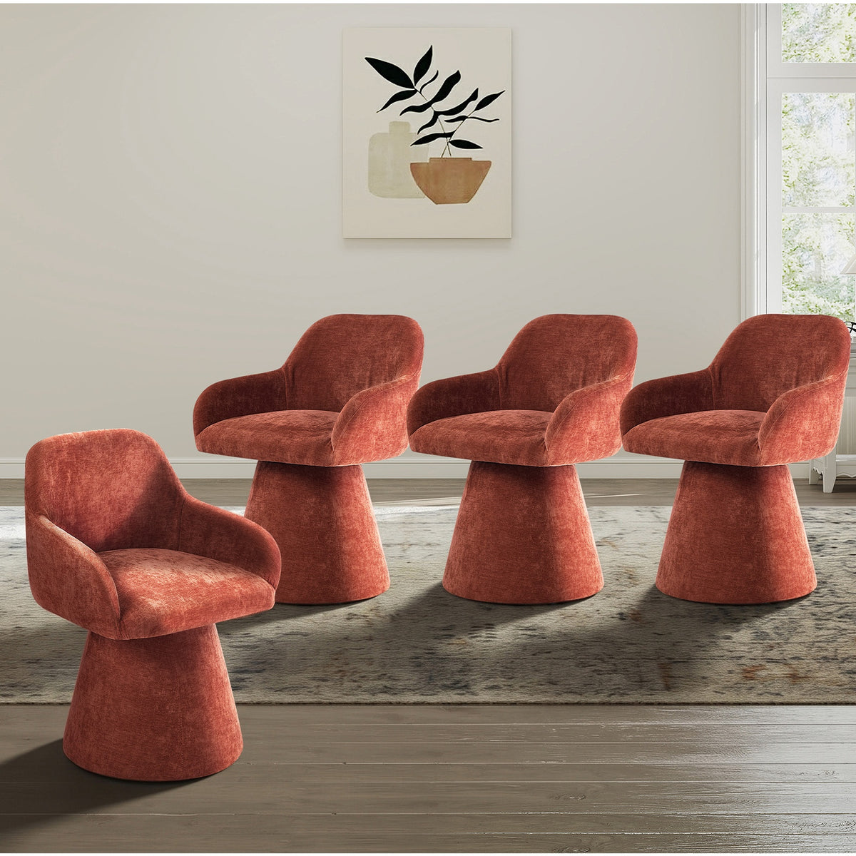 Oikiture 4x Dining Chair Swivel Armchair Lounge Accent Chair Polyester Linen Red