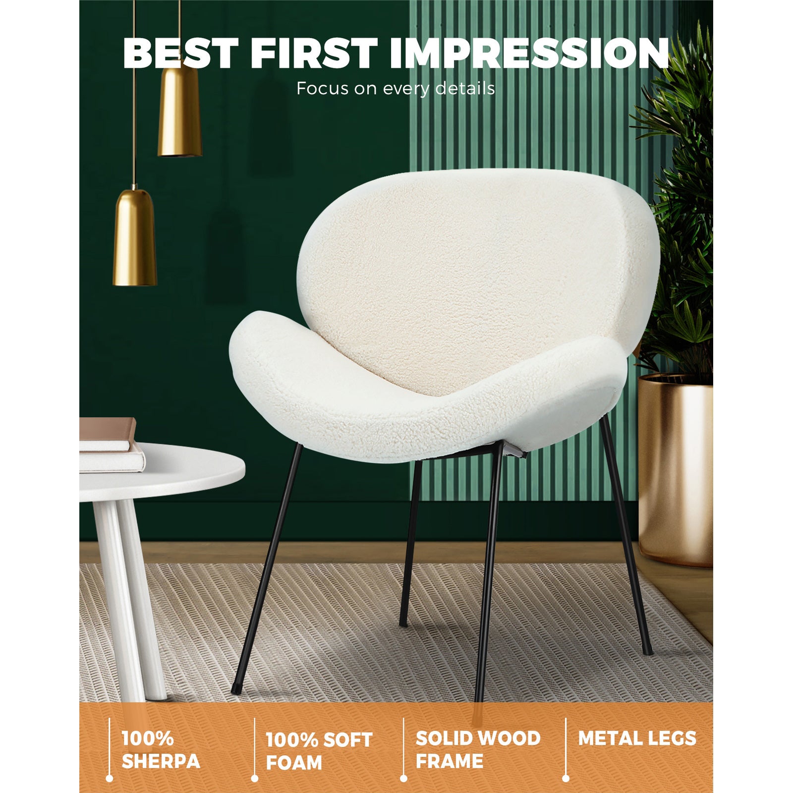 Oikiture Dining Chair Kitchen Accent Chairs Cafe Set Soft Sofa Metal Leg Home - Sunyee