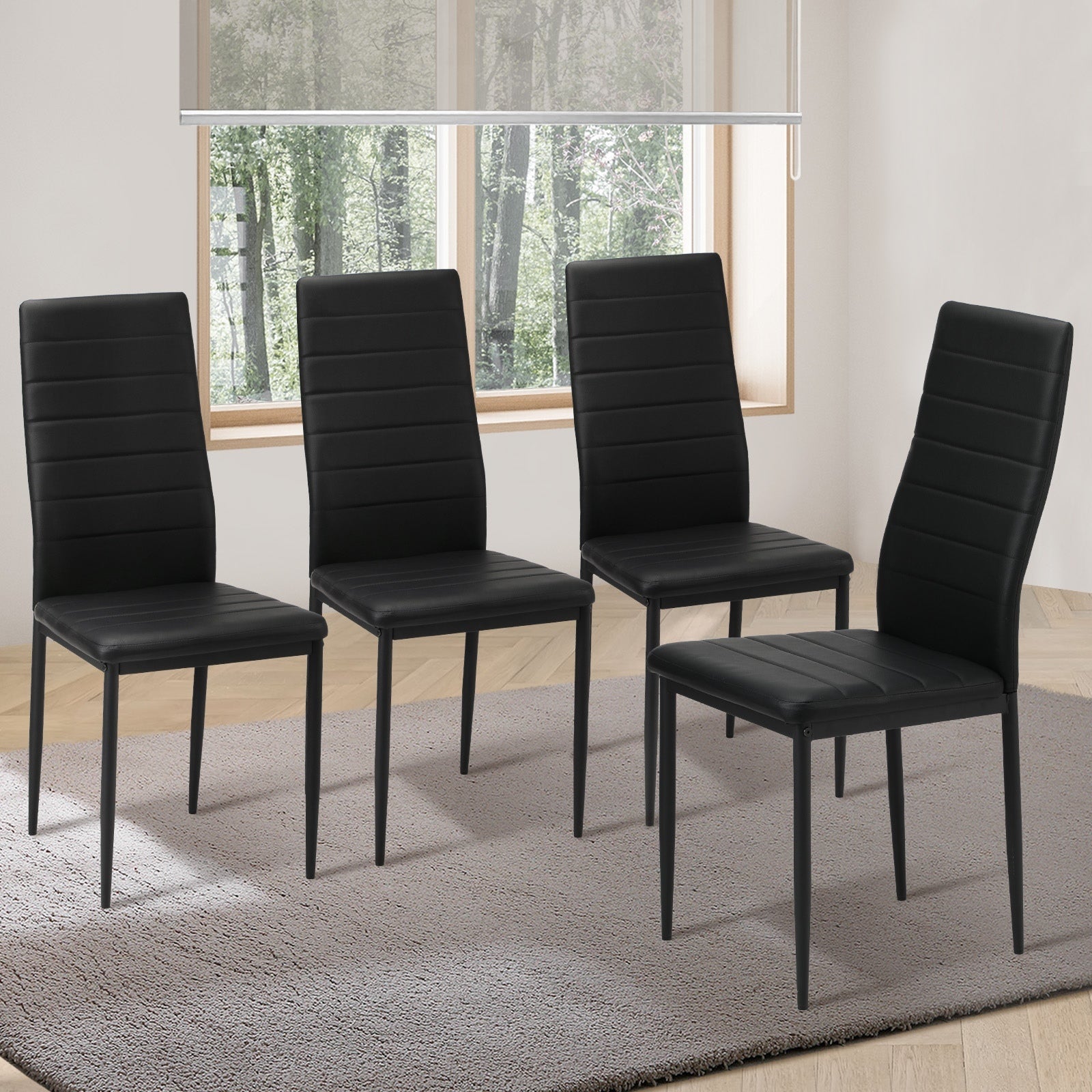 Oikiture 4PCS Dining Chairs High-Back Kitchen Chair Padded Faux Leather Black - Sunyee