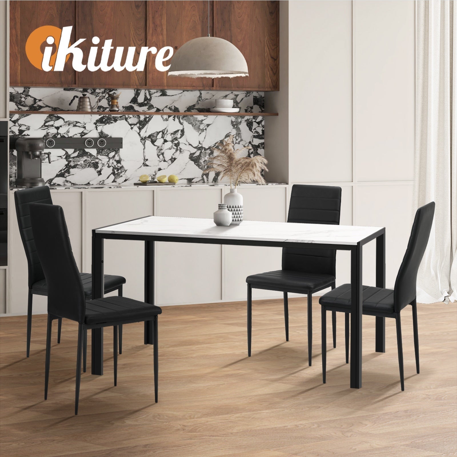 Oikiture 4PCS Dining Chairs High-Back Kitchen Chair Padded Faux Leather Black - Sunyee