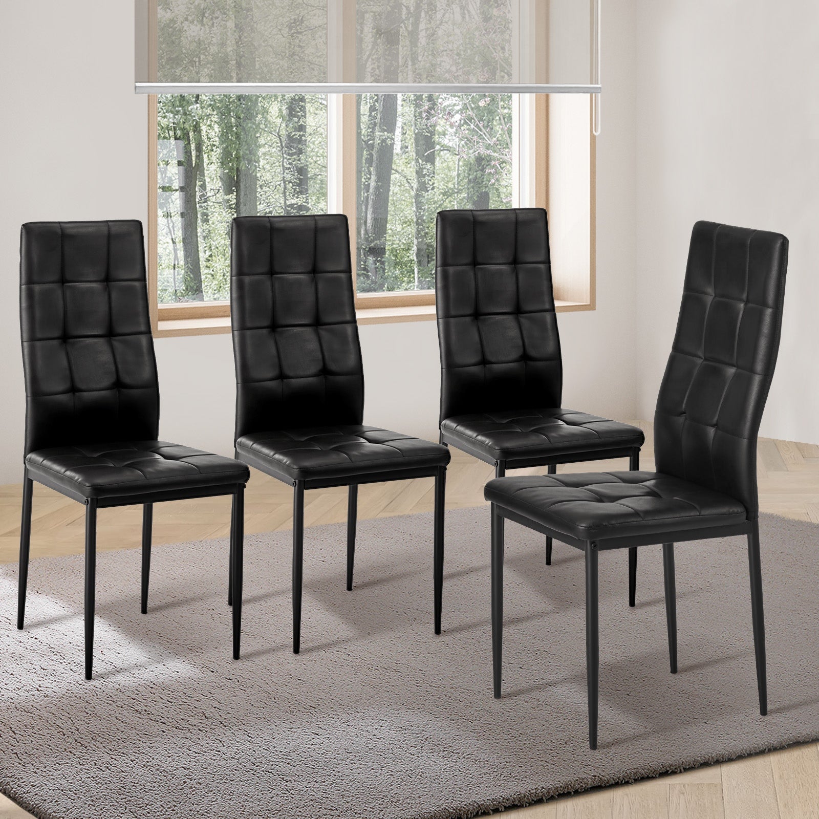 Oikiture 4PCS Dining Chairs High-Back Kitchen Chair Faux Leather Square Pattern - Sunyee