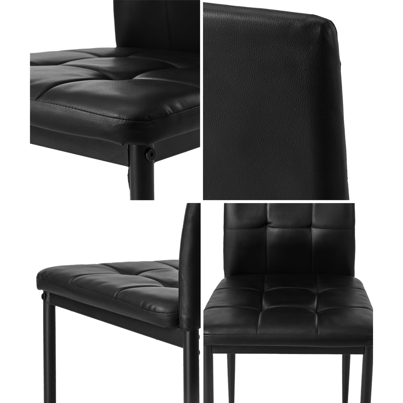 Oikiture 4PCS Dining Chairs High-Back Kitchen Chair Faux Leather Square Pattern - Sunyee