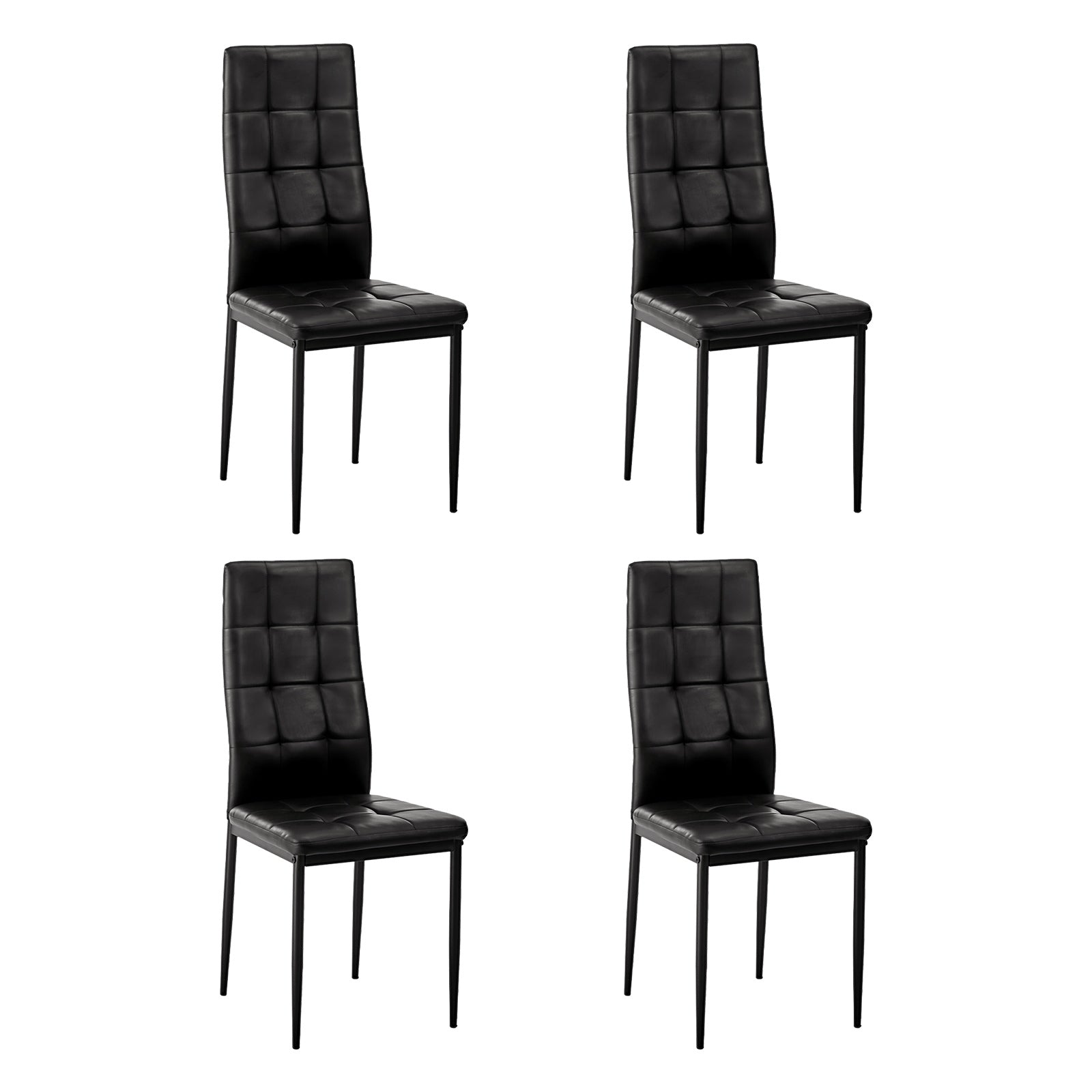 Oikiture 4PCS Dining Chairs High-Back Kitchen Chair Faux Leather Square Pattern - Sunyee