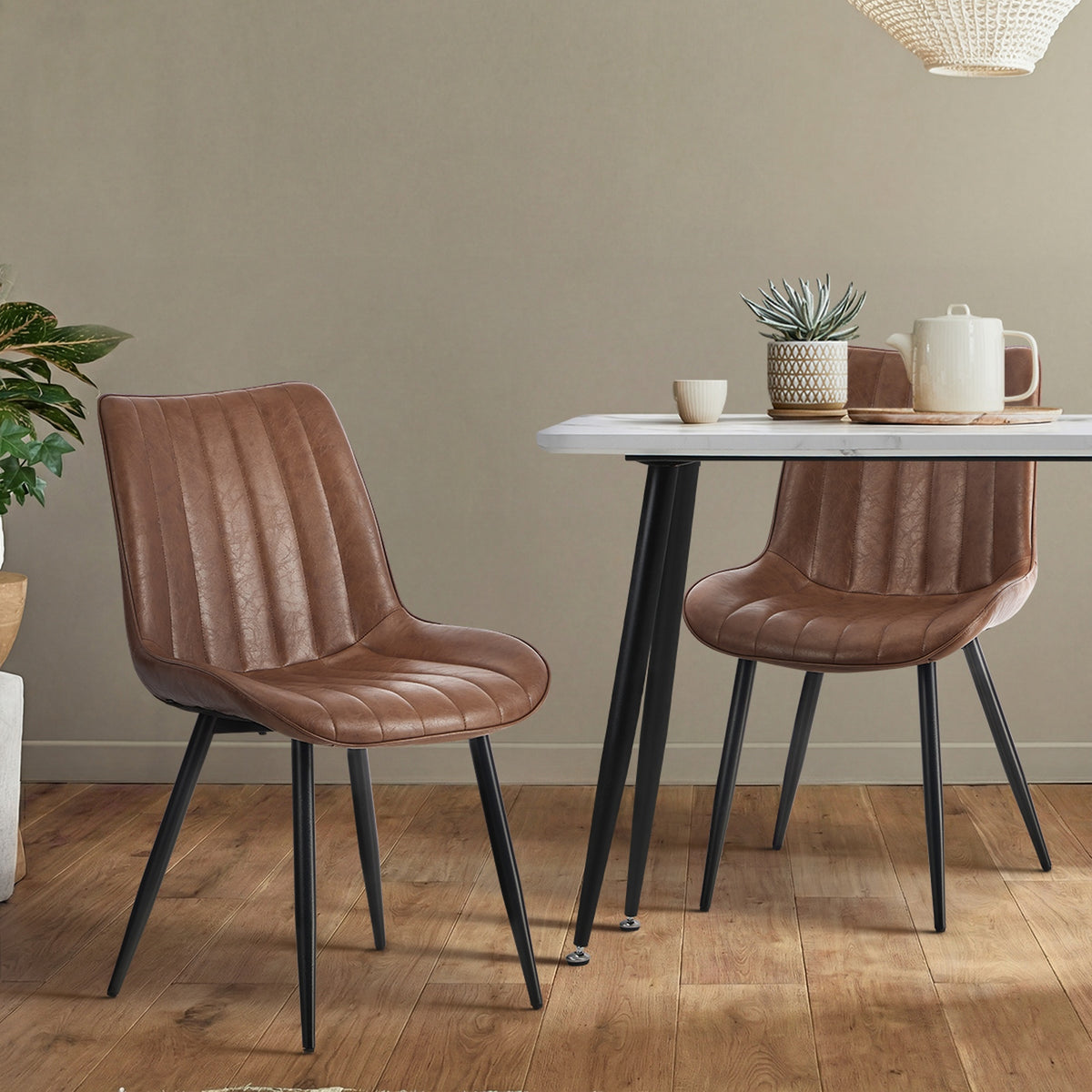 Oikiture 2x Dining Chairs Accent Chair Upholstered PU Leather Brown - Sunyee