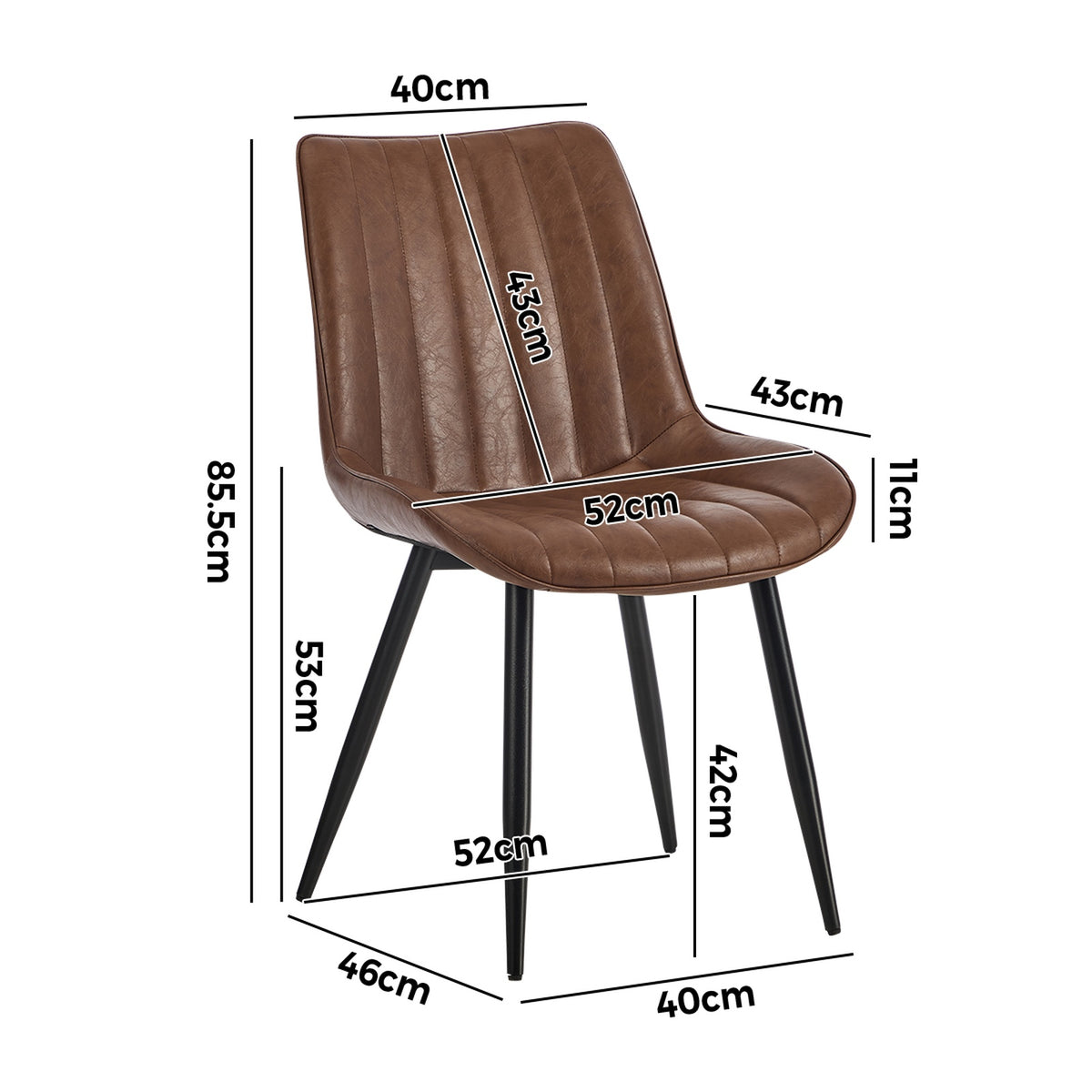 Oikiture 2x Dining Chairs Accent Chair Upholstered PU Leather Brown - Sunyee